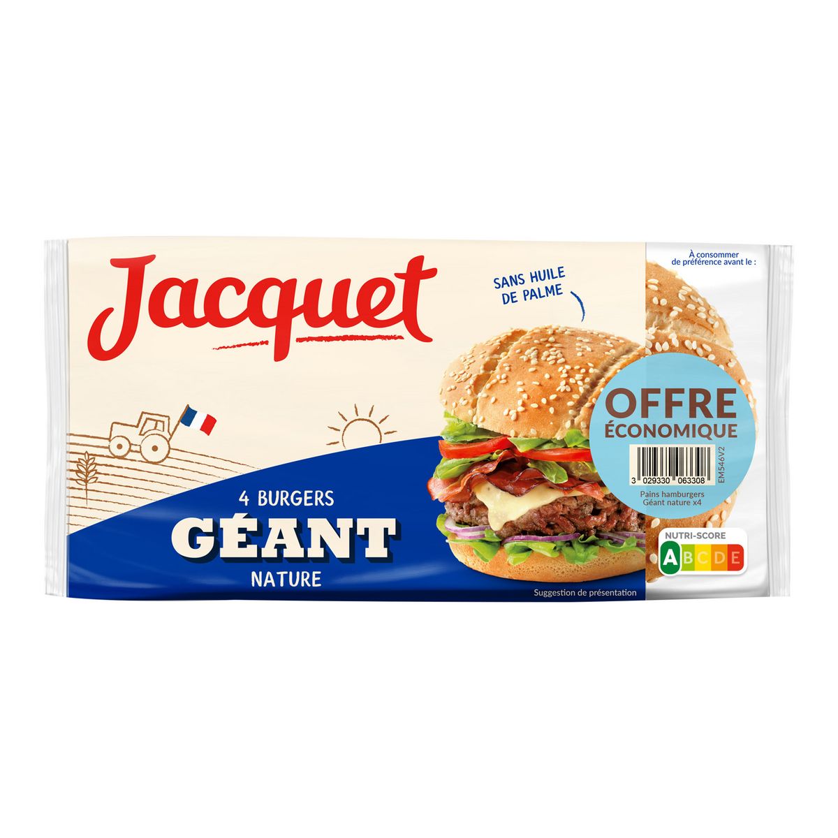 JACQUET Pain spécial pour hamburger géant nature 4 pièces 330g