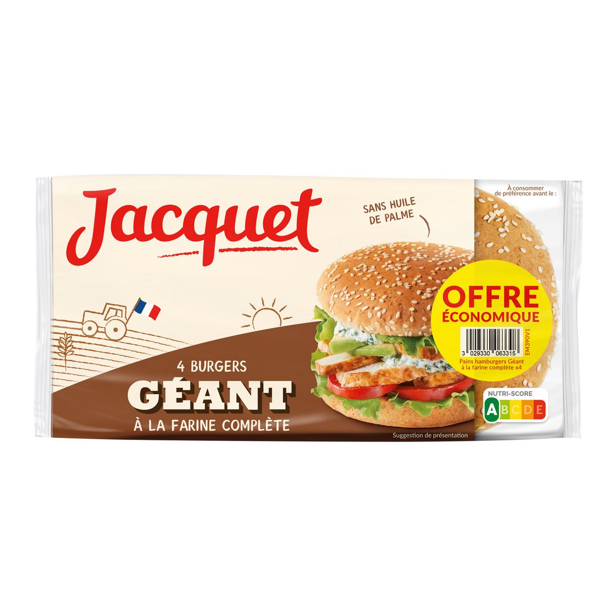 JACQUET Pain spécial pour hamburger géant complet 4 pièces 330g