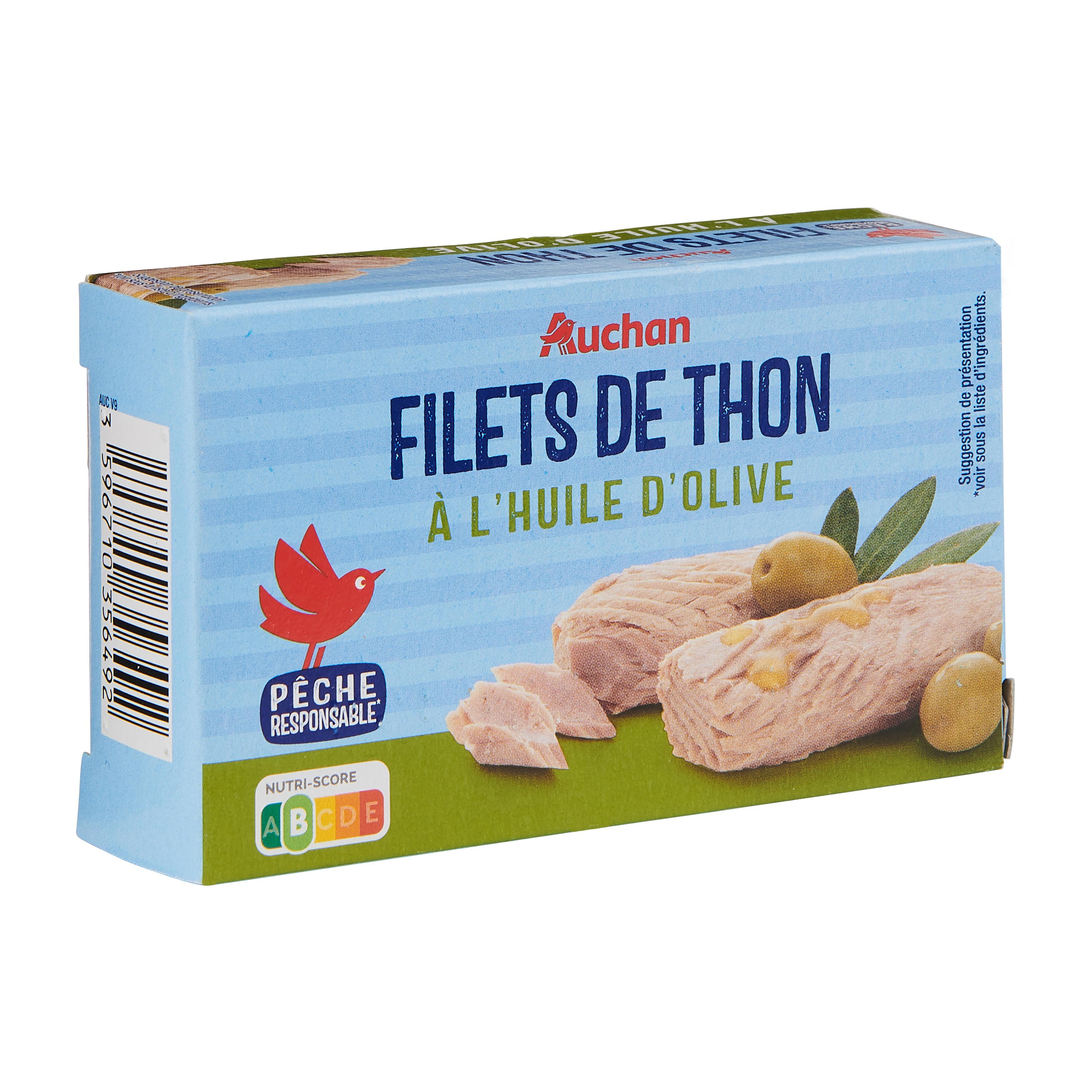 Voir la diapositive 3 : AUCHAN Filets de thon à l'huile d'olive 115g