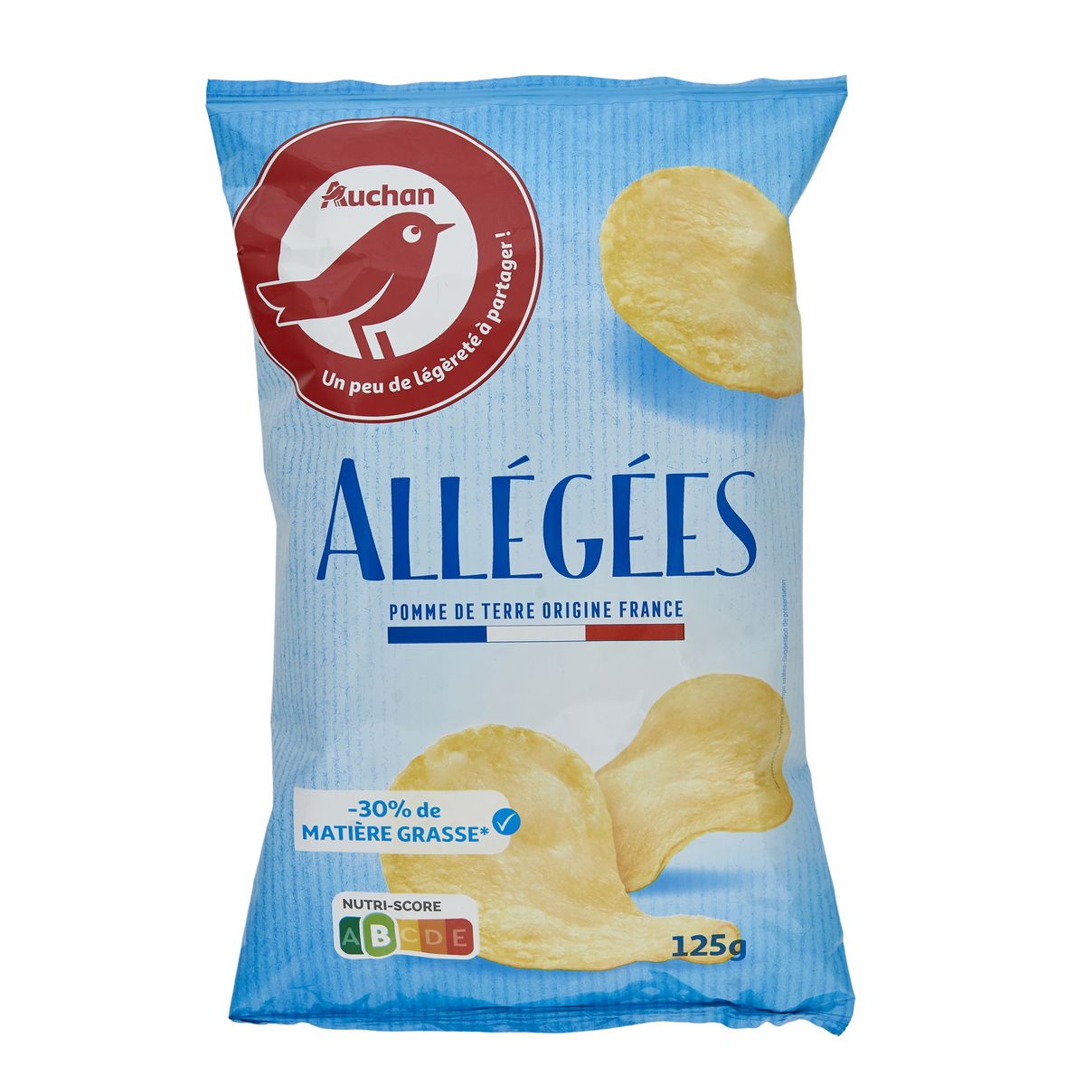 AUCHAN Chips allégées -30%MG à l'huile de tournesol 125g