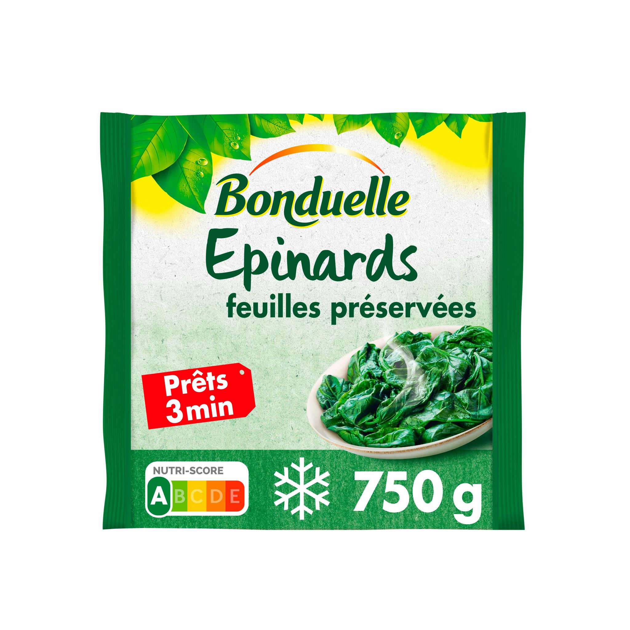 Voir la diapositive 2 : BONDUELLE Epinard feuilles préservées 3-4 portions 750g
