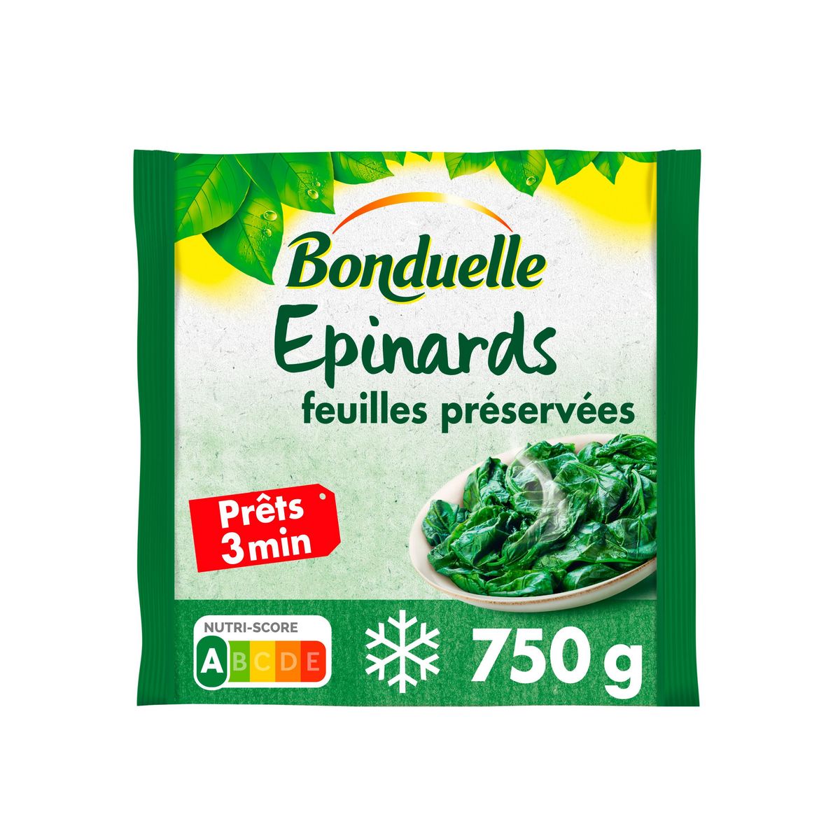 BONDUELLE Epinard feuilles préservées 3-4 portions 750g