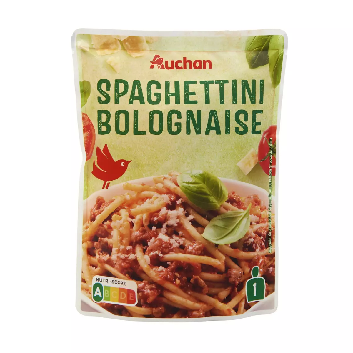 AUCHAN Spaghettini à la bolognaise micro-ondable prêt en 2 minutes 1 personne 200g