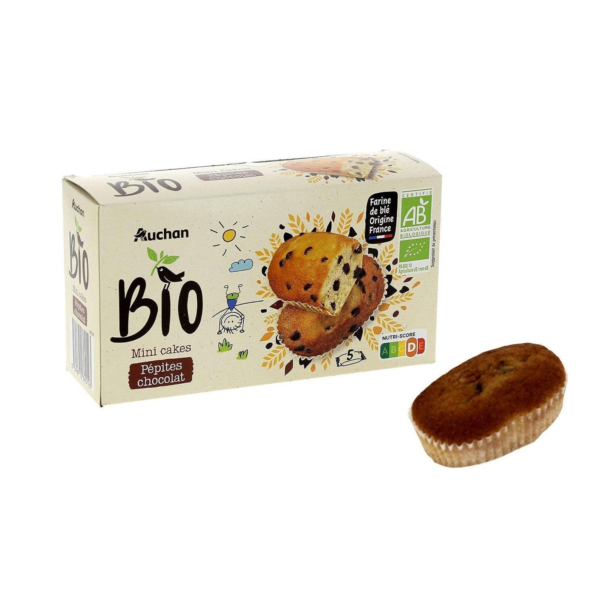 Voir la diapositive 2 : AUCHAN BIO Mini cakes aux pépites de chocolat sachets individuels 5 gâteaux 175g