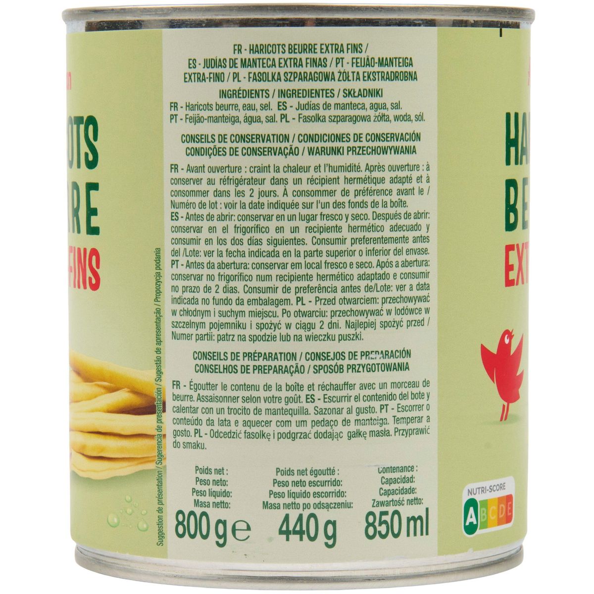 AUCHAN Haricots beurre extra fins 440g