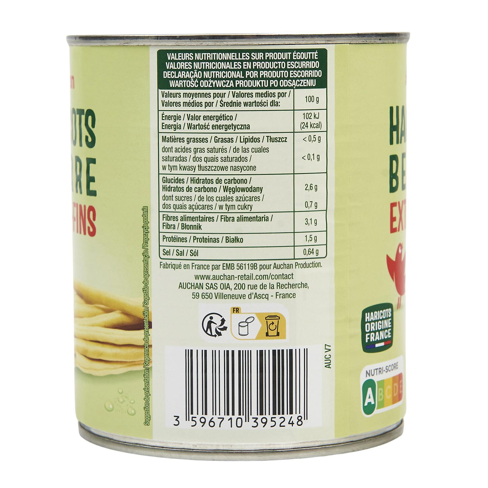 Voir la diapositive 4 : AUCHAN Haricots beurre extra fins 440g