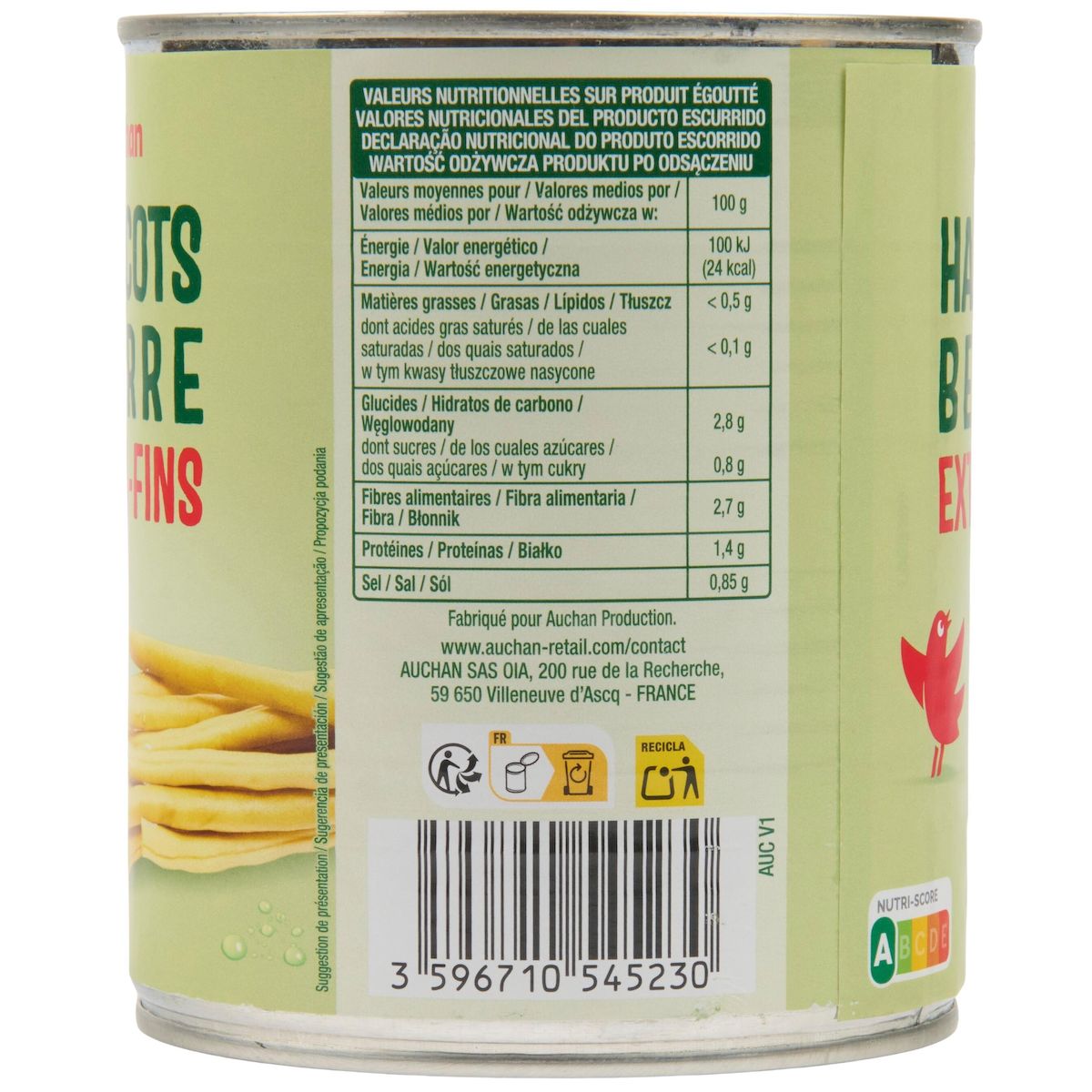 AUCHAN Haricots beurre extra fins 440g