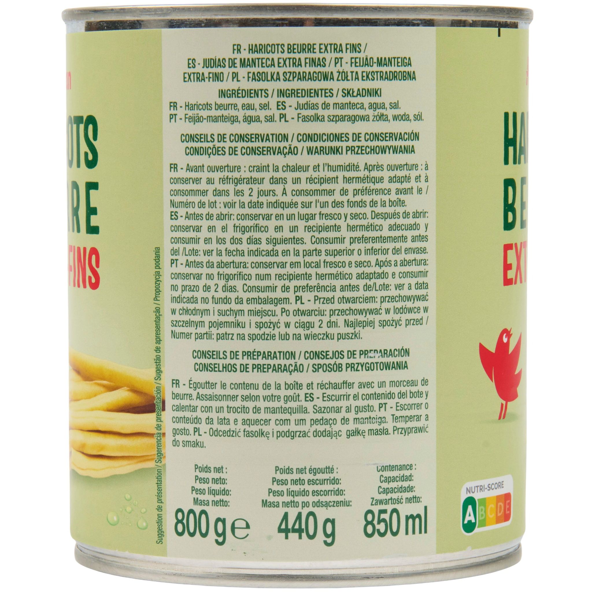 Voir la diapositive 6 : AUCHAN Haricots beurre extra fins 440g