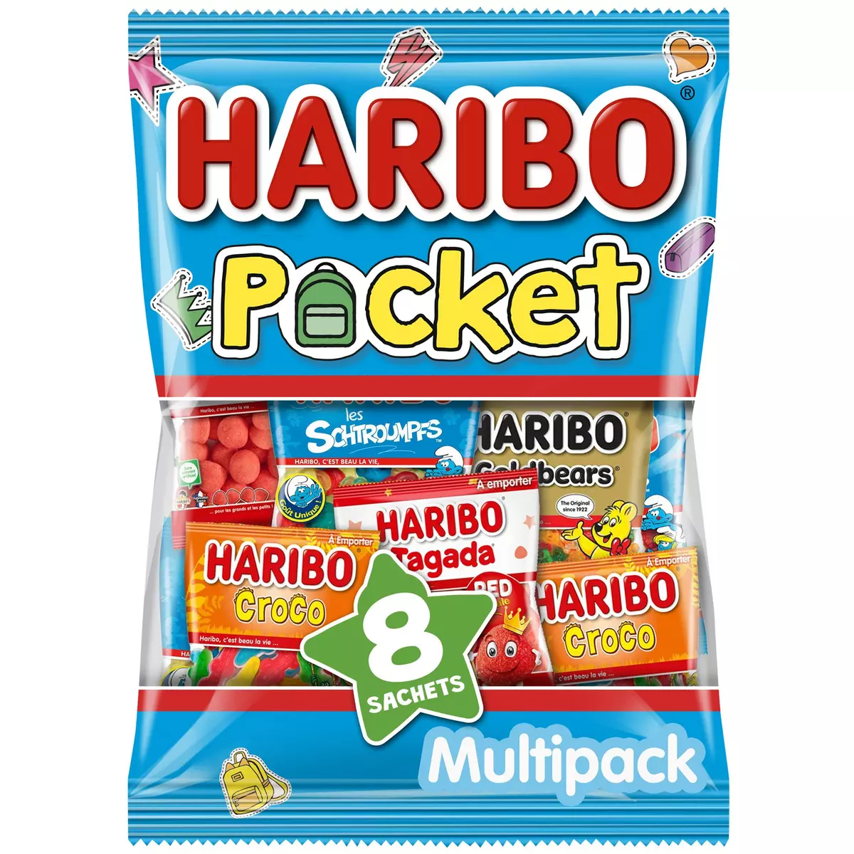 HARIBO Pocket Assortiment de bonbons mini sachets 8 sachets 380g