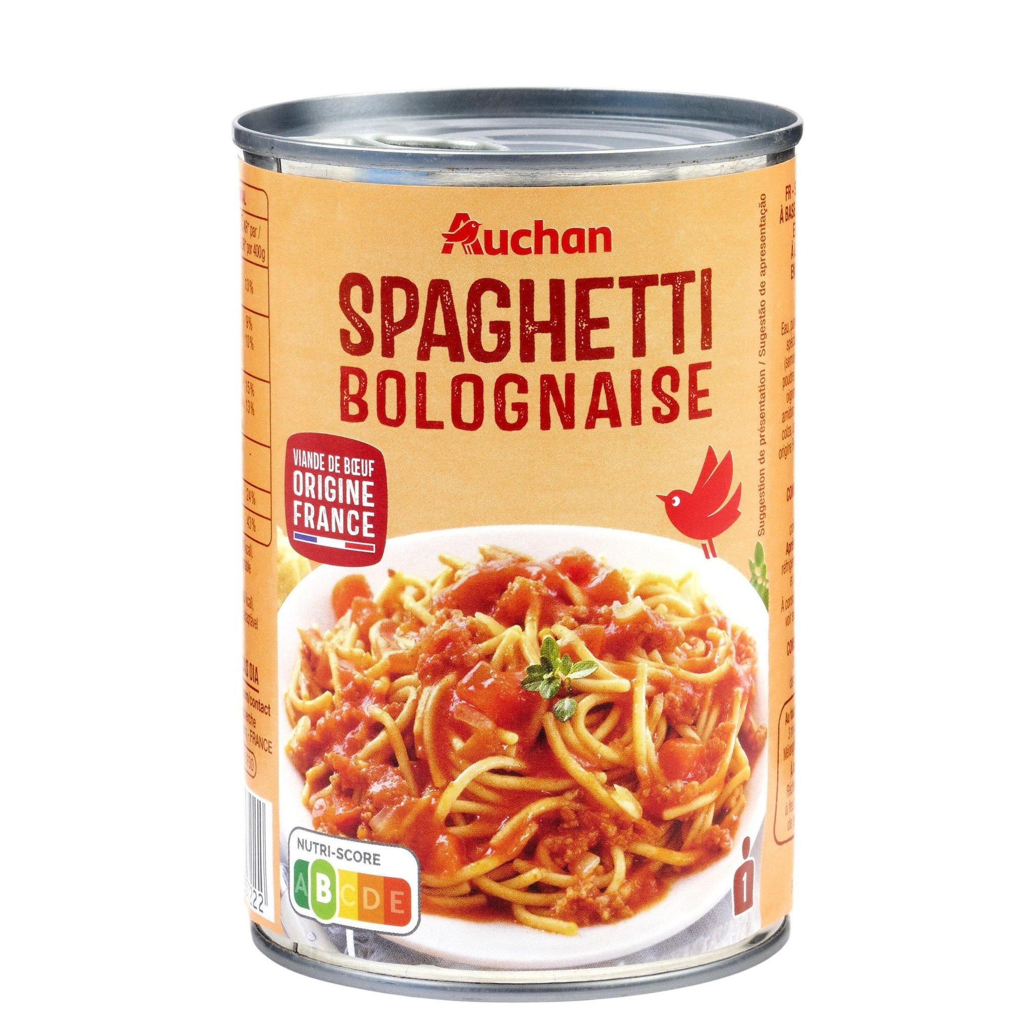 Voir la diapositive 2 : AUCHAN Spaghetti bolognaise 1 personne 400g