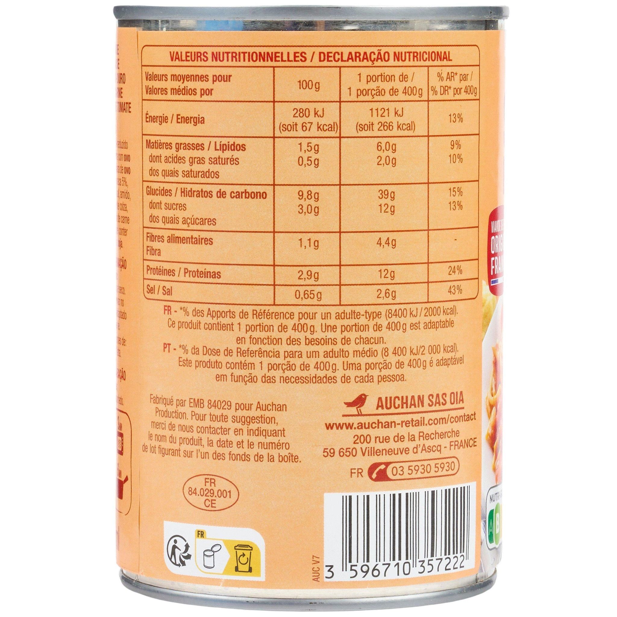 Voir la diapositive 4 : AUCHAN Spaghetti bolognaise 1 personne 400g