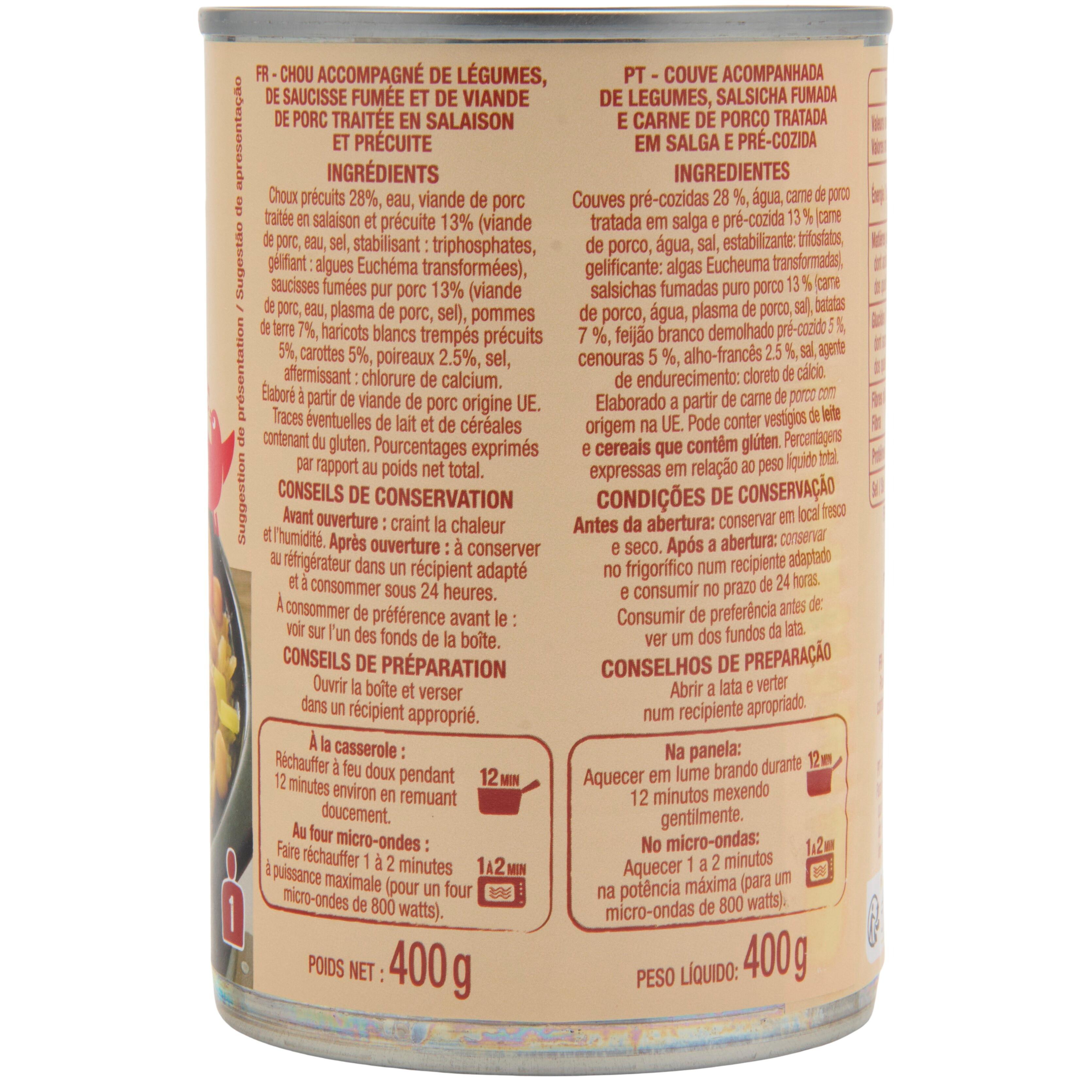 Voir la diapositive 2 : AUCHAN Potée aux choux 1 personne 400g
