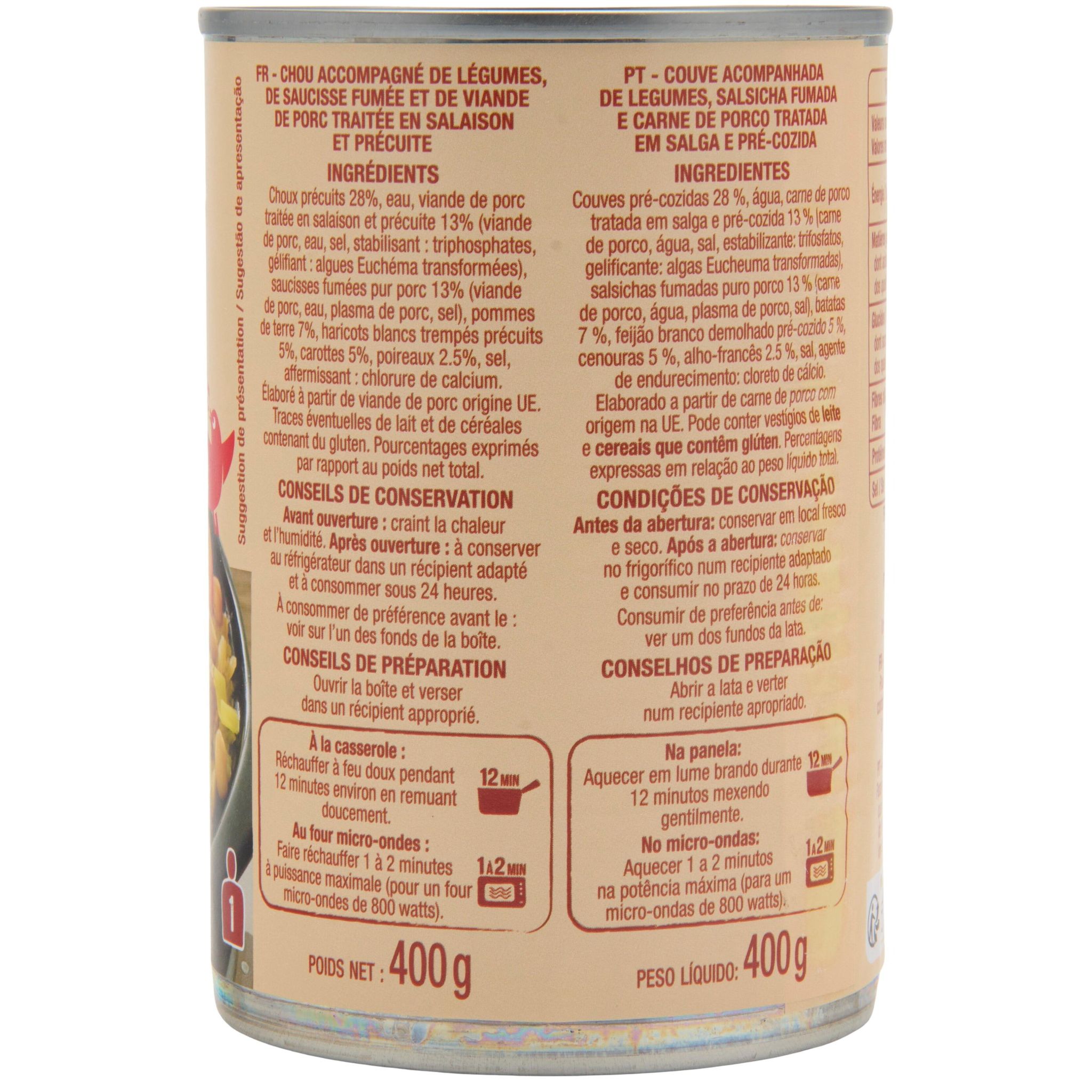 Voir la diapositive 2 : AUCHAN Potée aux choux 1 personne 400g