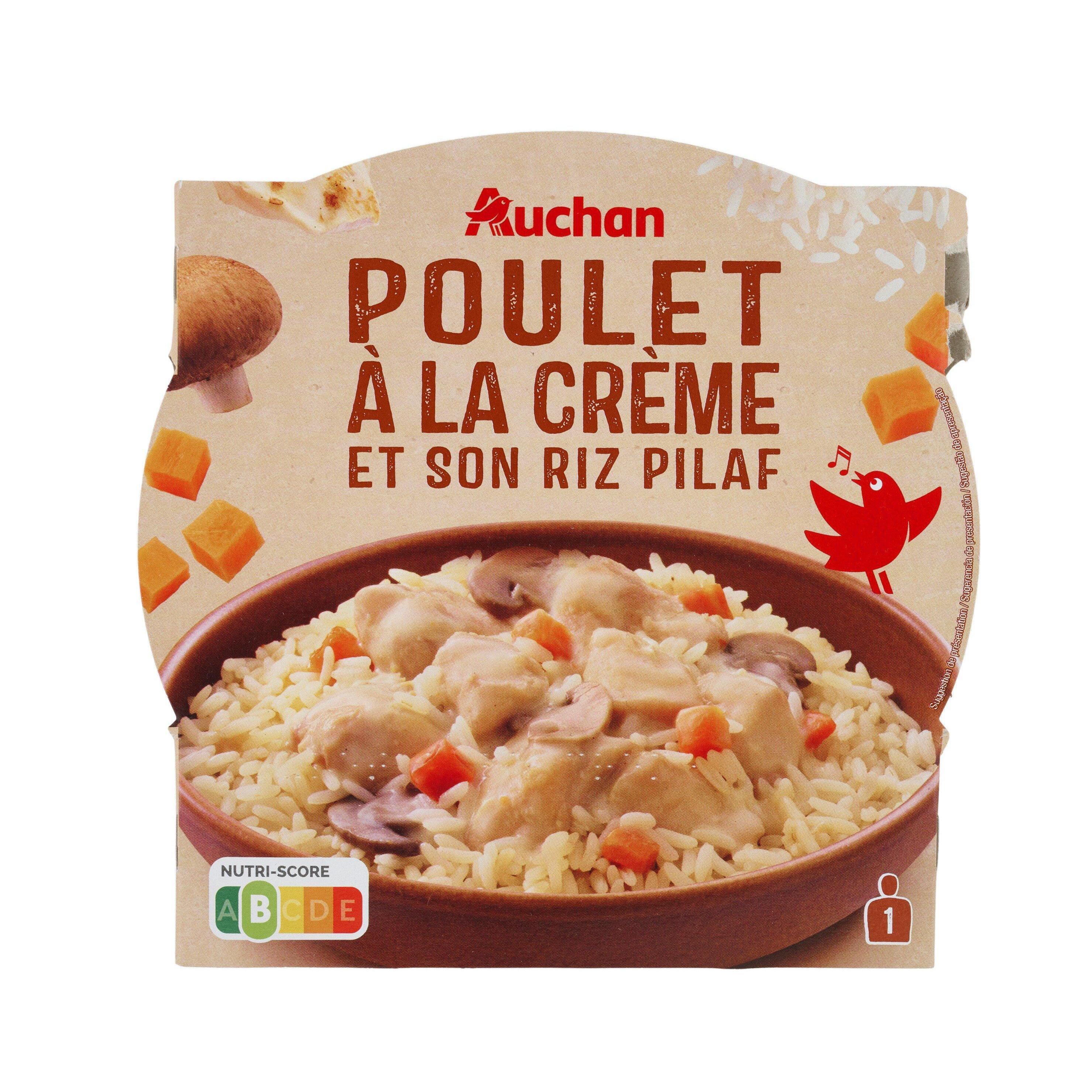 Voir la diapositive 3 : AUCHAN Poulet à la crème riz pilaf barquette prêt en 2 min 1 personne 300g