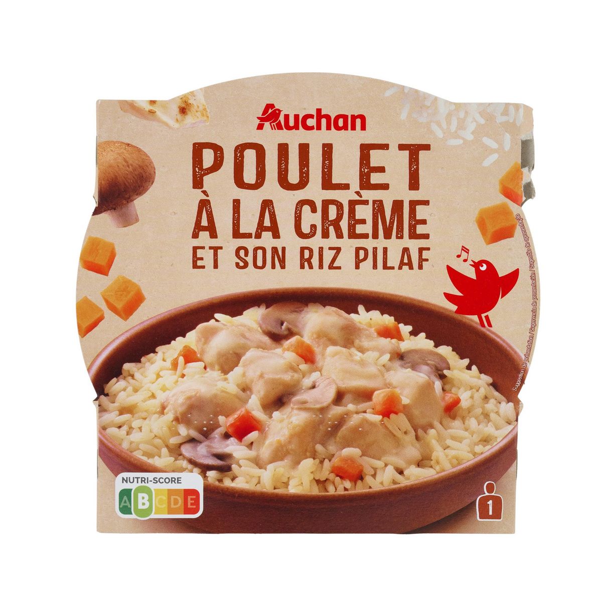 AUCHAN Poulet à la crème riz pilaf barquette prêt en 2 min 1 personne 300g