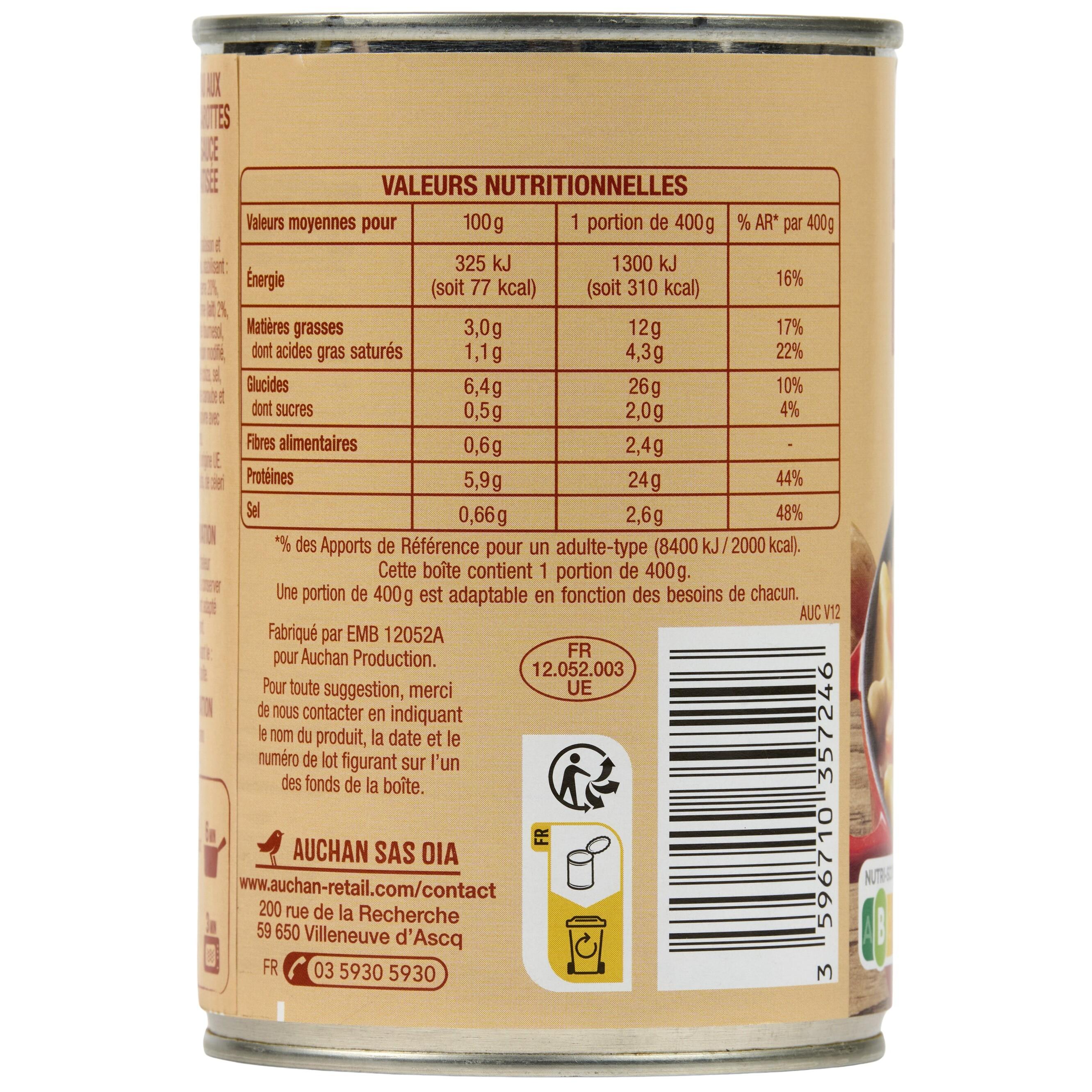Voir la diapositive 2 : AUCHAN Blanquette de veau 1 portion 400g