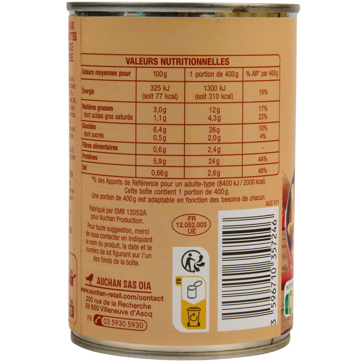 AUCHAN Blanquette de veau 1 portion 400g