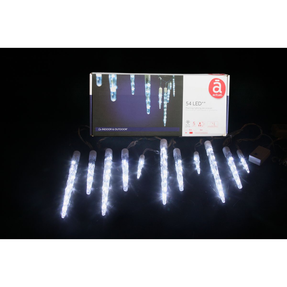 ACTUEL Guirlande Extérieure 54 LED Blanc Froid Stalactite