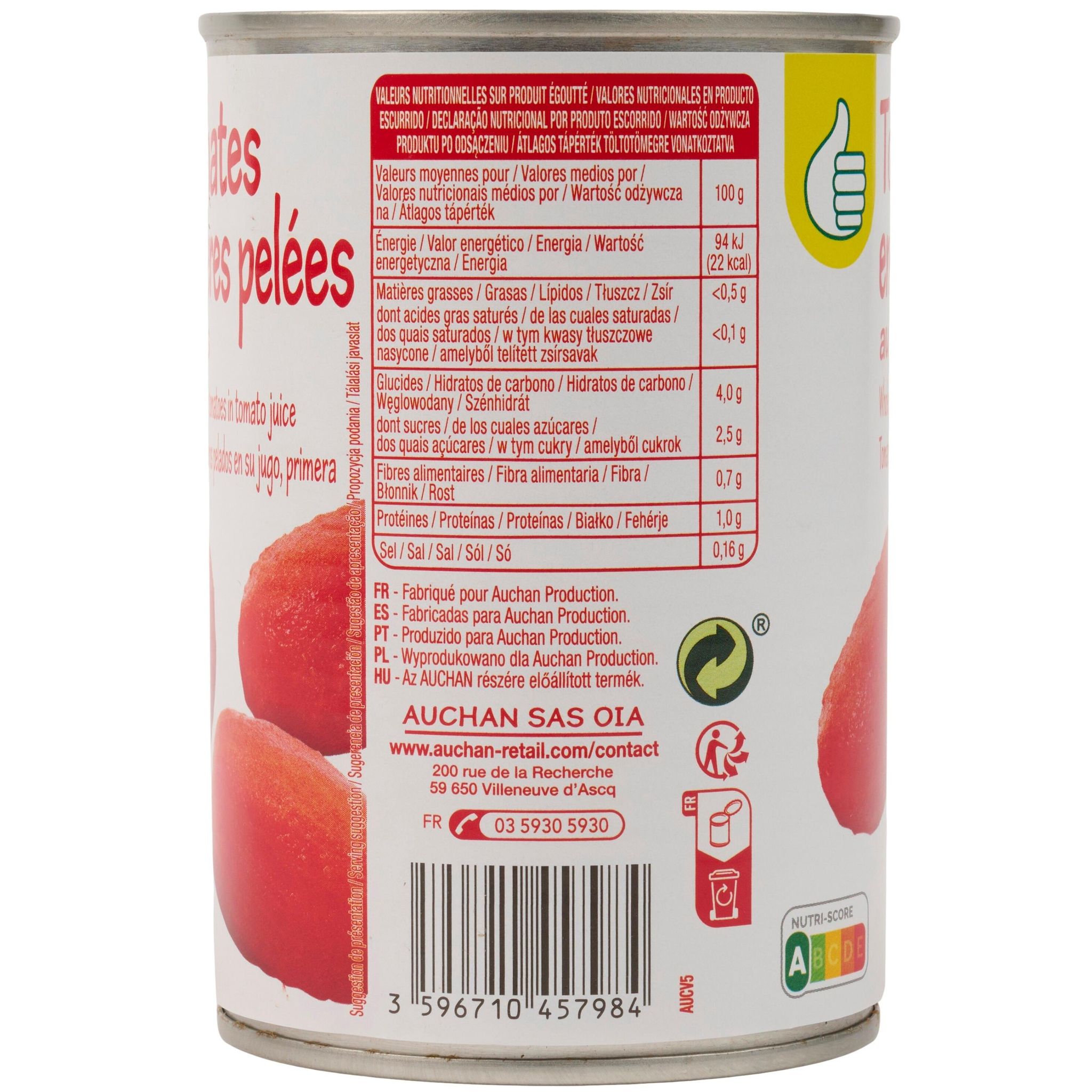 Voir la diapositive 2 : POUCE Tomates entières pelées au jus 238g