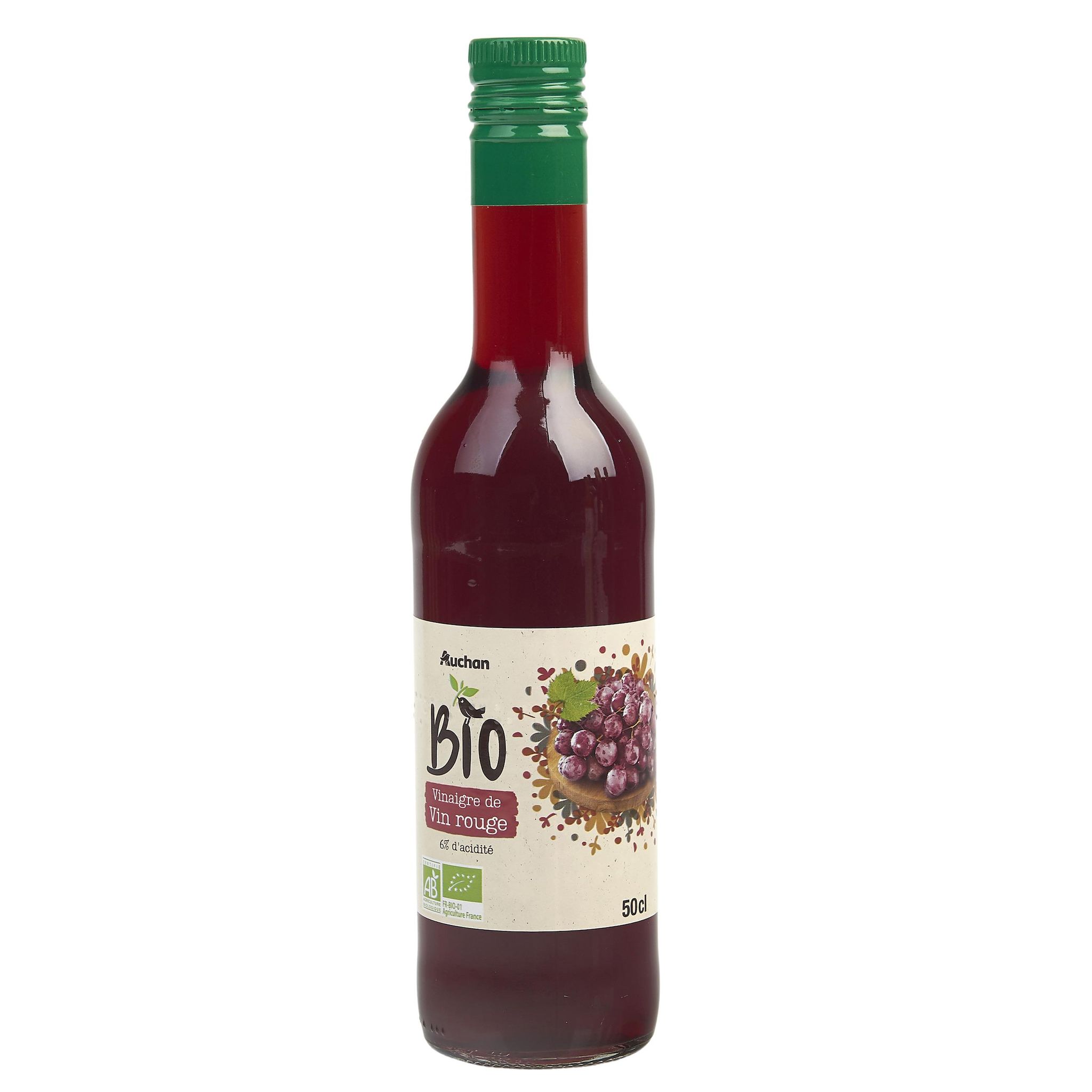 Voir la diapositive 2 : AUCHAN BIO Vinaigre de vin rouge 50cl