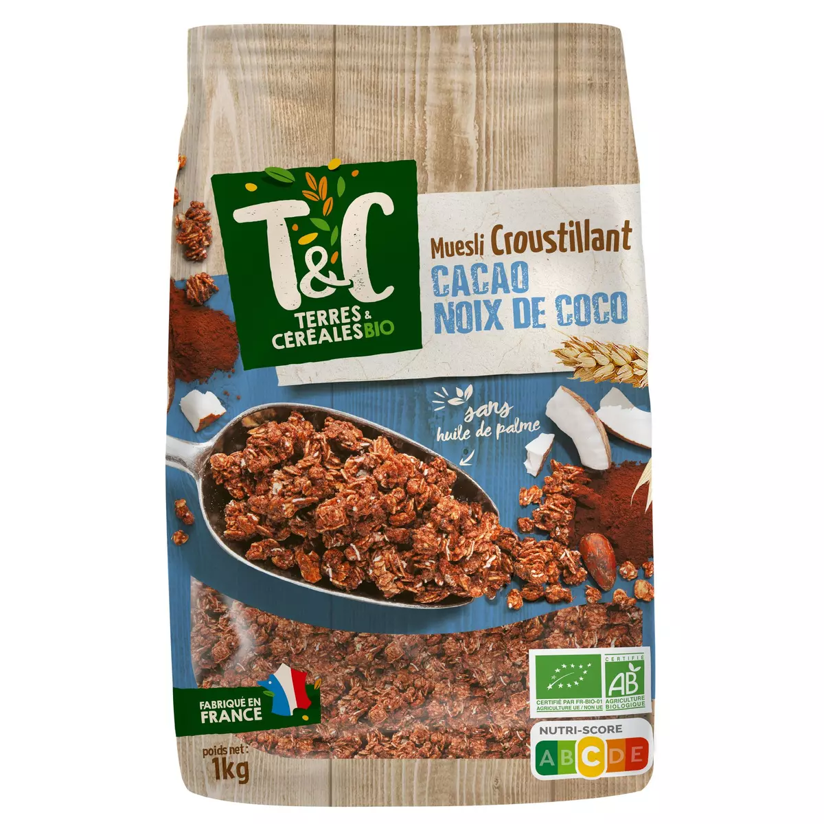 TERRES ET CEREALES BIO Muesli de céréales croustillantes cacao et noix de coco 1kg