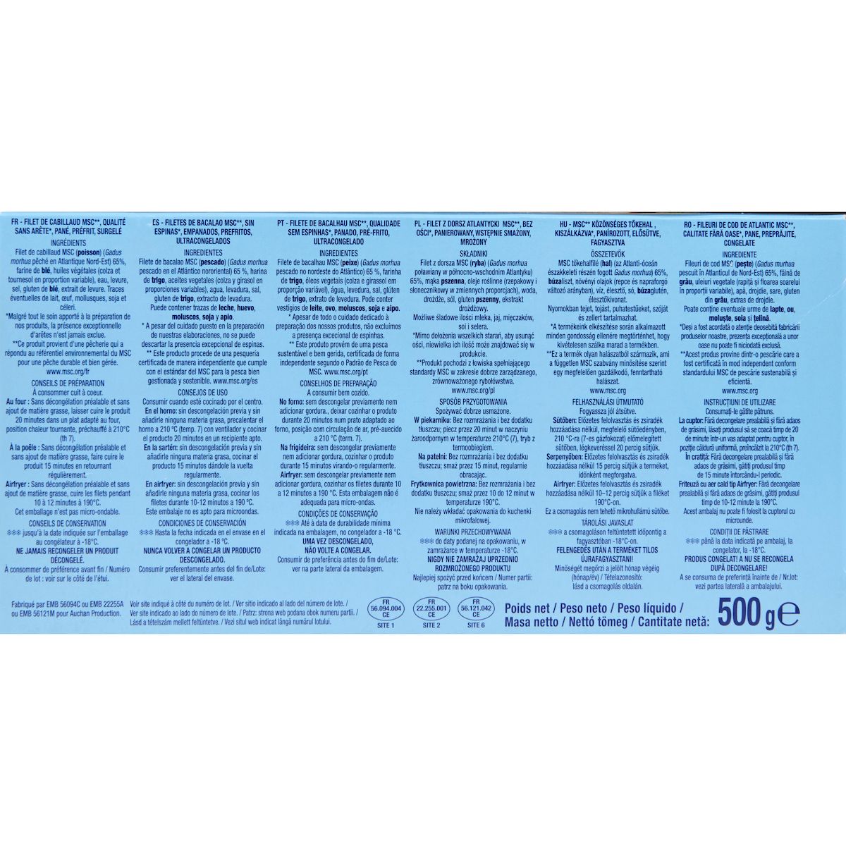 AUCHAN Filet de cabillaud pané MSC 4 pièces 500g