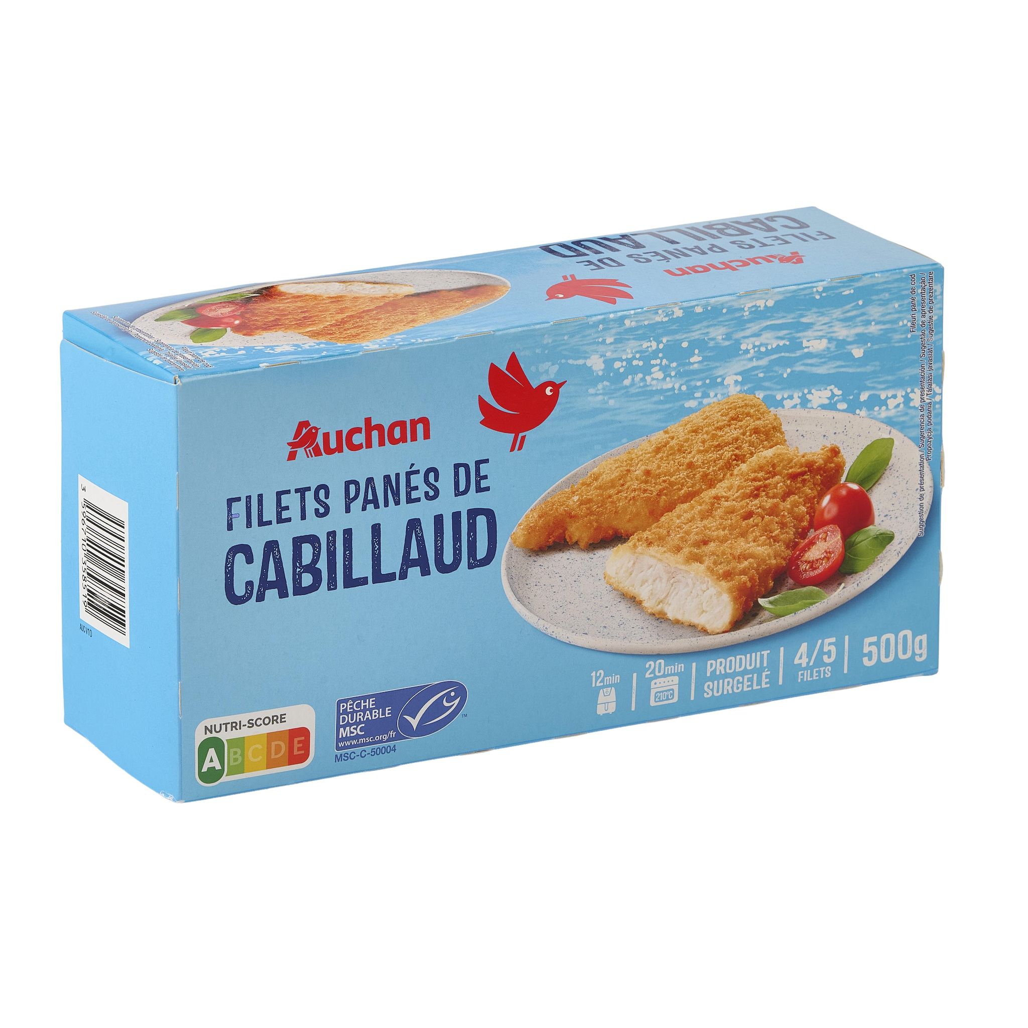 Voir la diapositive 6 : AUCHAN Filet de cabillaud pané MSC 4 pièces 500g