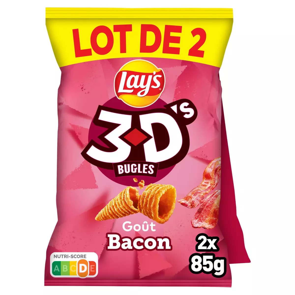 LAY'S Biscuits soufflés 3D's goût bacon lot de 2 2x85g