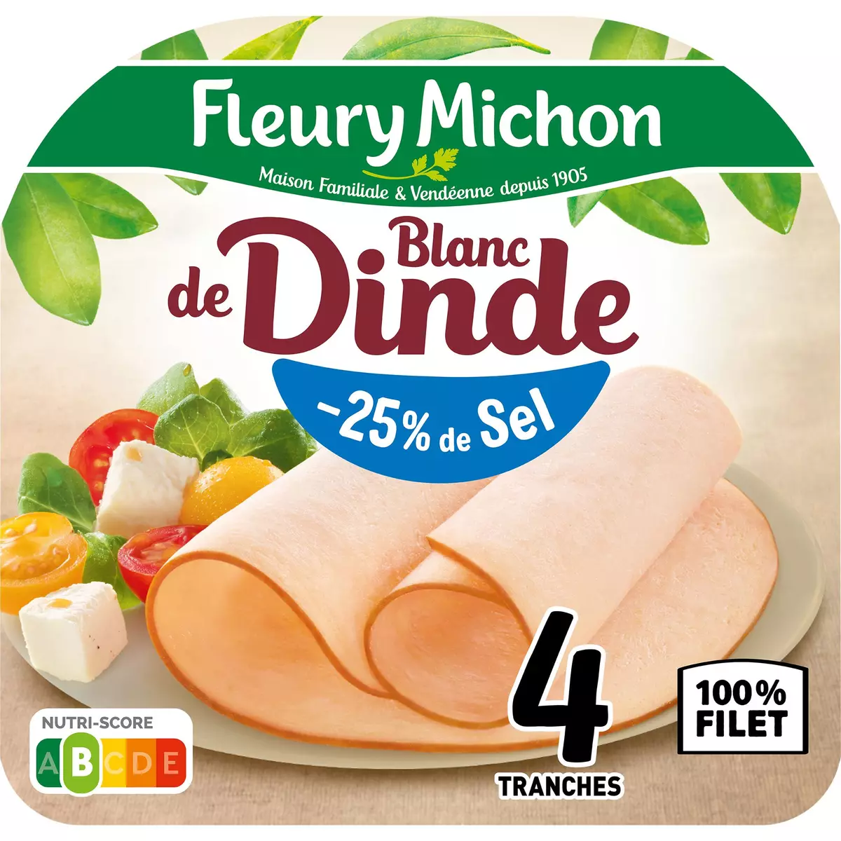 FLEURY MICHON Blanc de dinde réduit en sel 4 tranches 160g