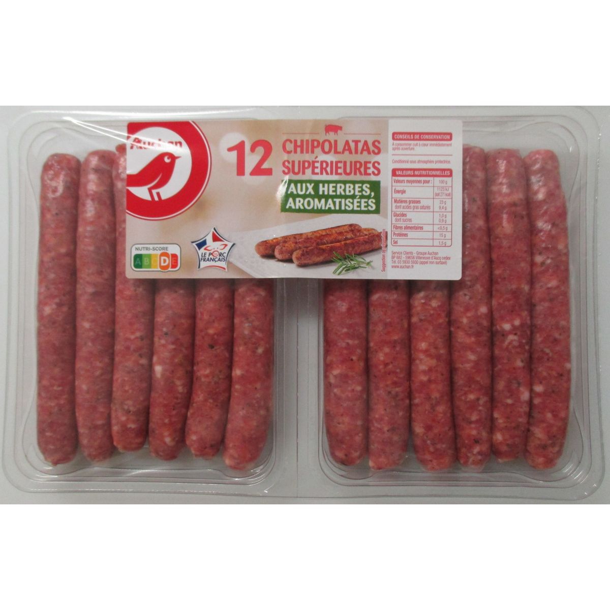 AUCHAN Chipolatas herbes 12 pièces 660g