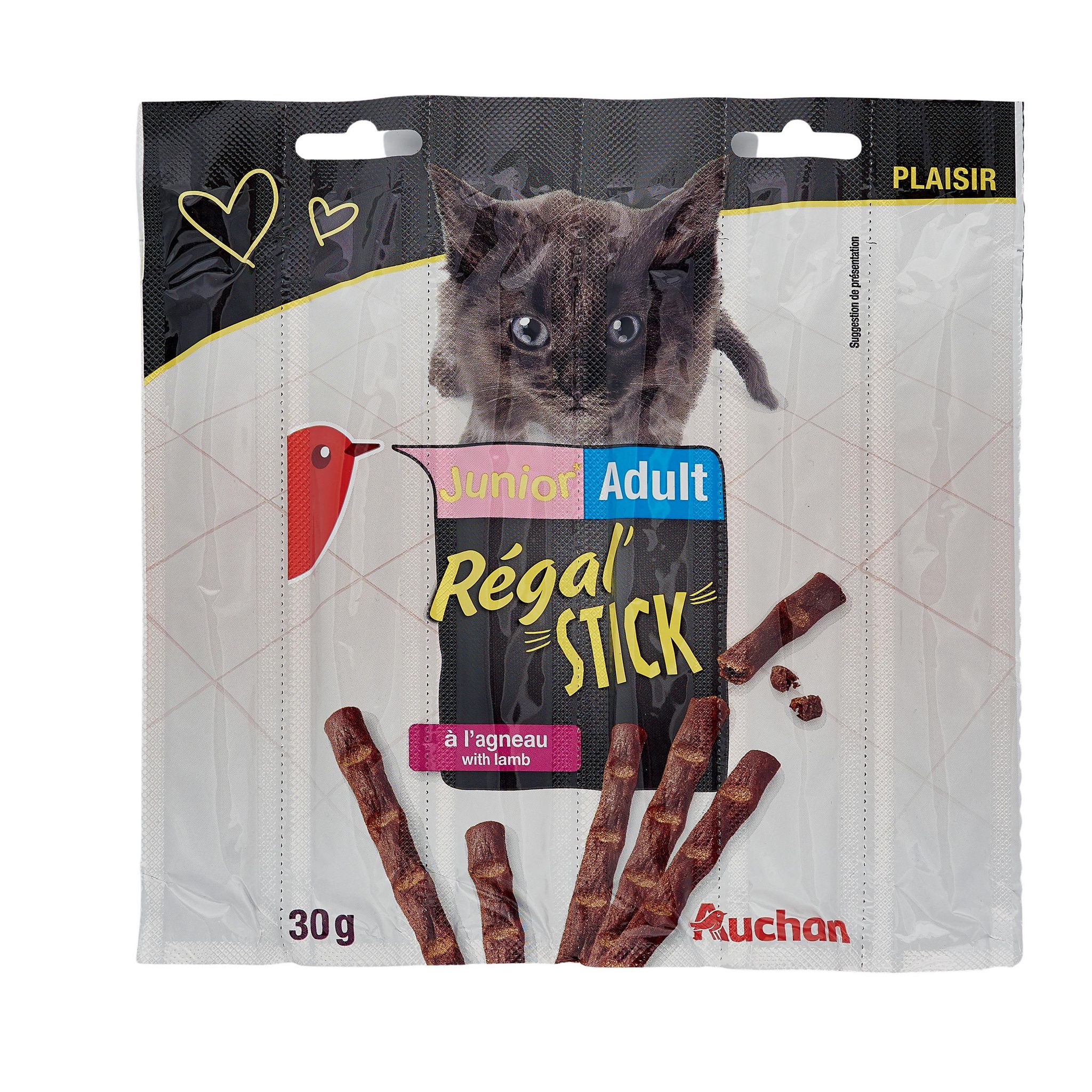 Voir la diapositive 2 : AUCHAN Friandises régal'stick à l'agneau pour chaton et chat 6 sticks 30g