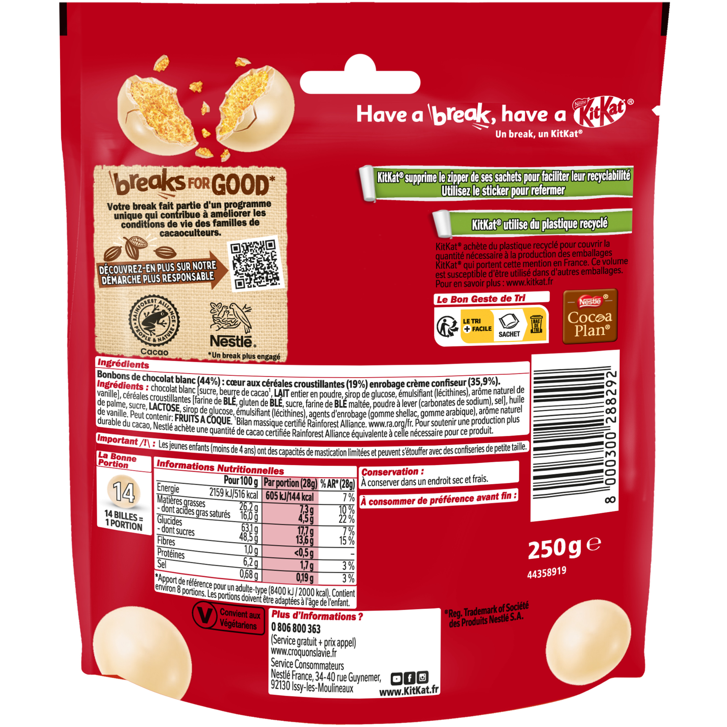 Voir la diapositive 2 : KIT KAT Ball billes chocolatées au chocolat blanc 250g