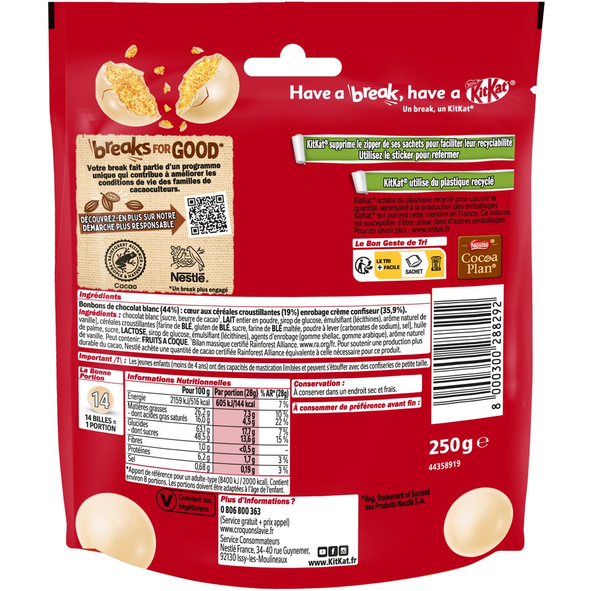 KIT KAT Ball billes chocolatées au chocolat blanc 250g