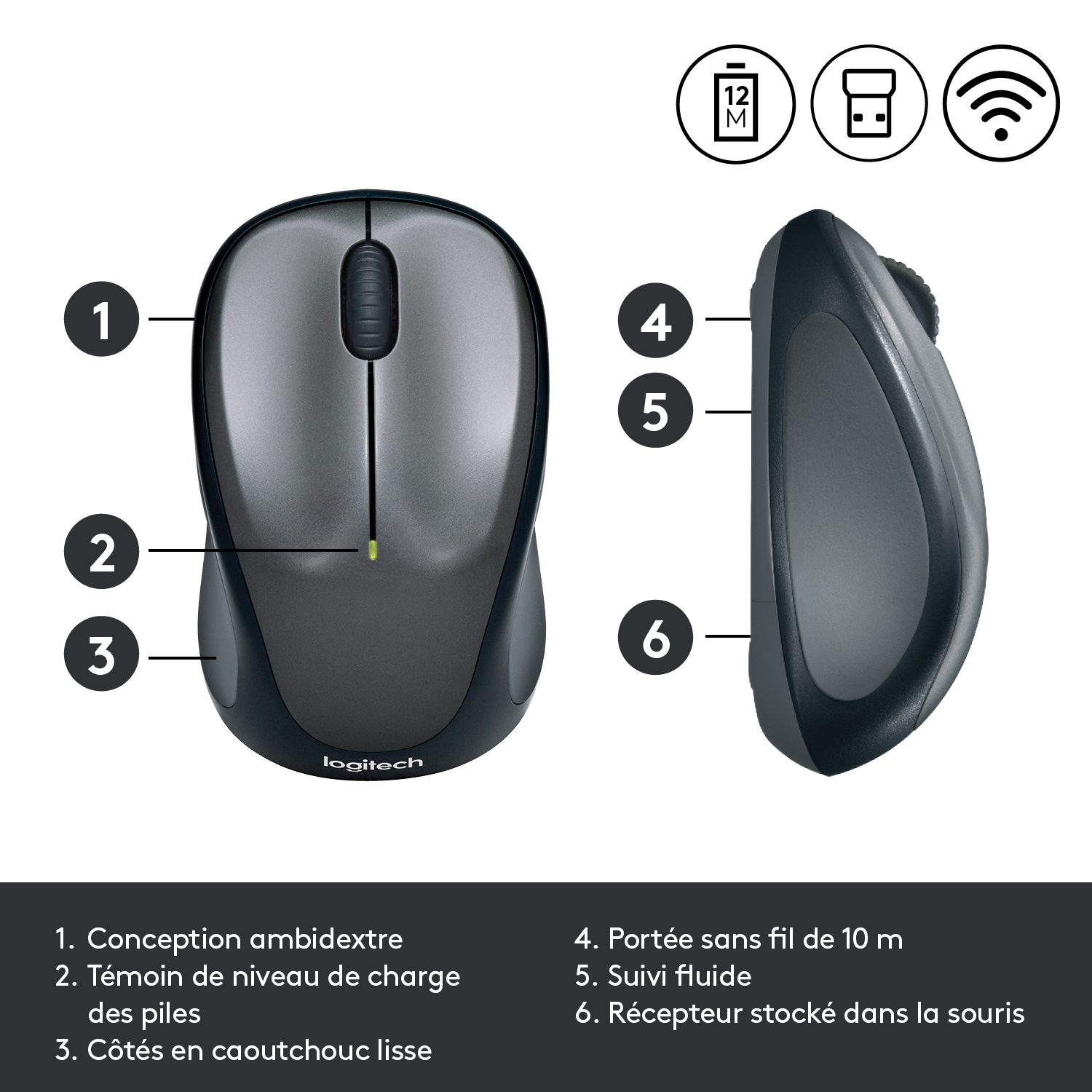 Voir la diapositive 2 : LOGITECH Souris Sans Fil M235 Optique Silver