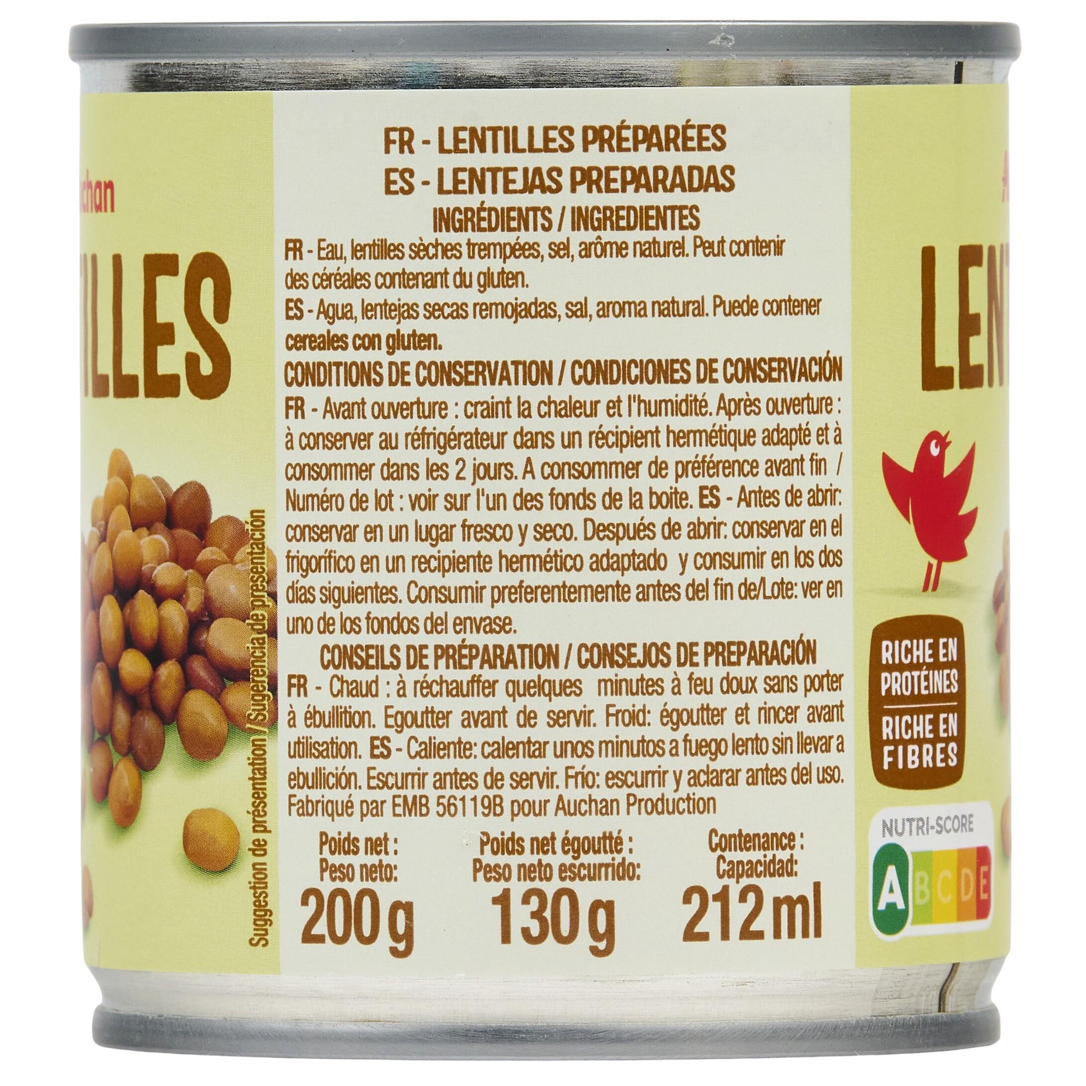 Voir la diapositive 2 : AUCHAN Lentilles 3x130g