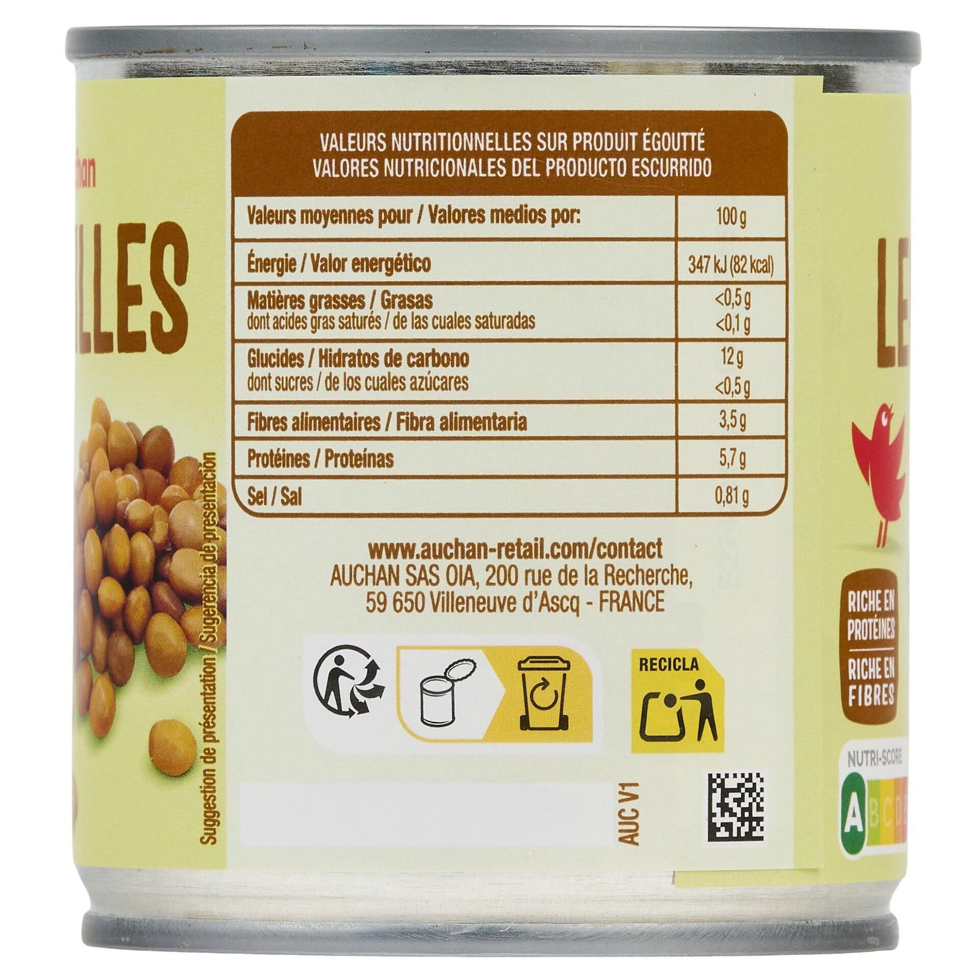 Voir la diapositive 5 : AUCHAN Lentilles 3x130g