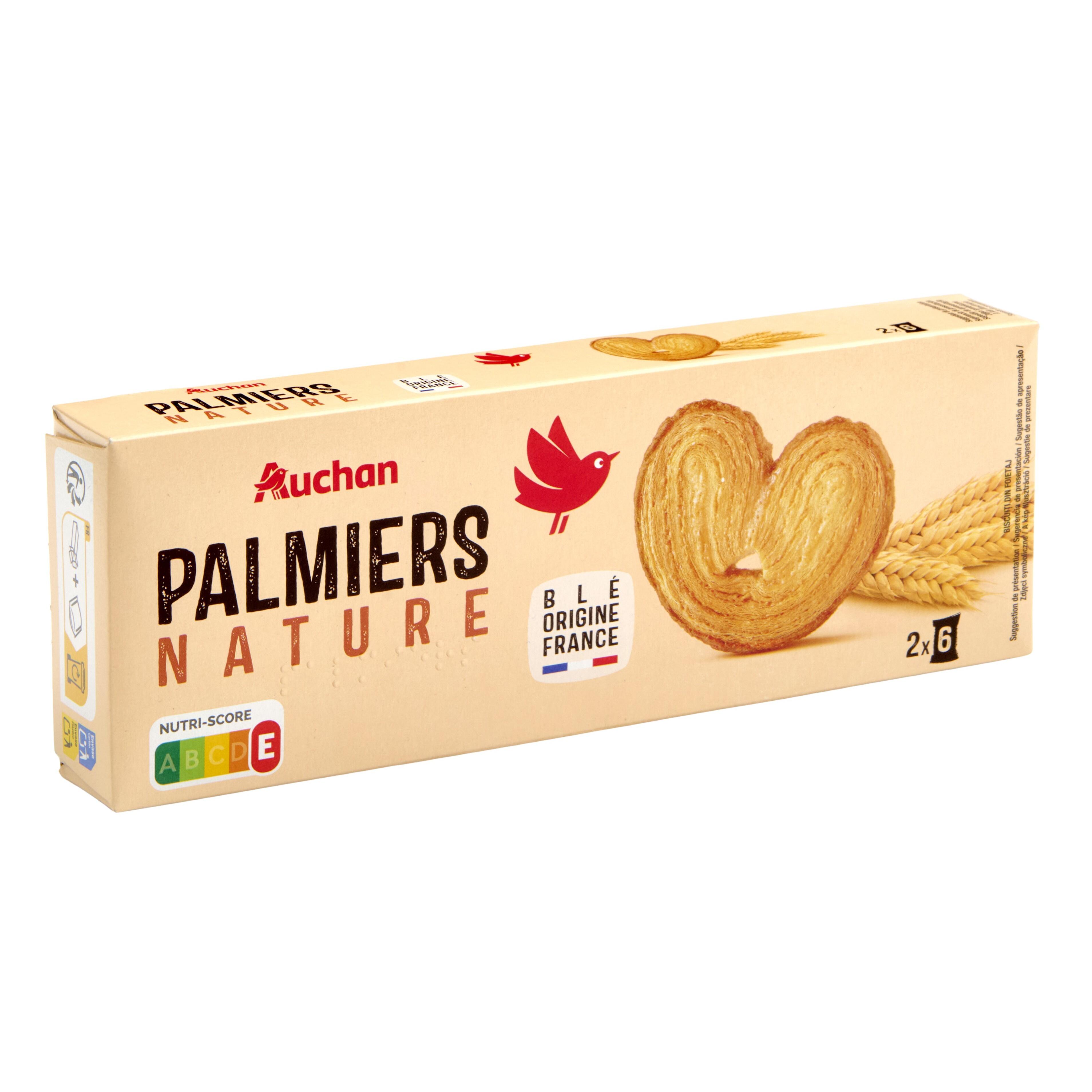 Voir la diapositive 3 : AUCHAN Palmiers nature biscuits feuilletés sachets fraîcheur 2x6 biscuits 100g