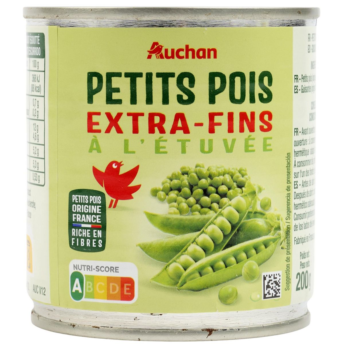 AUCHAN Petits pois à l'étuvée extra fins 140g 140g