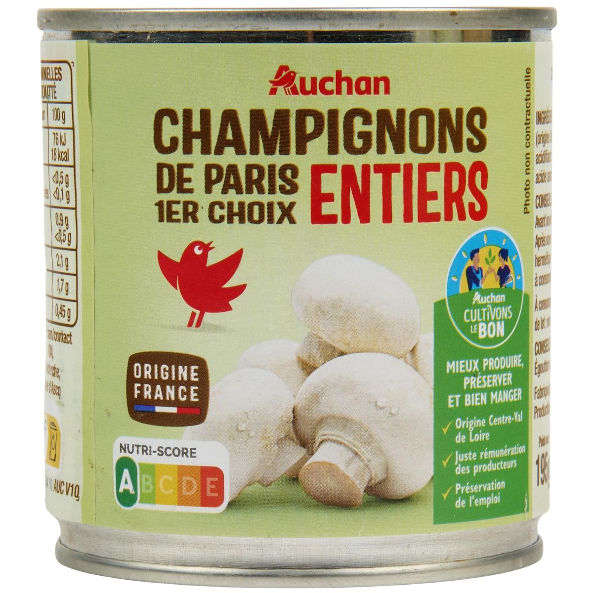AUCHAN Champignons de Paris entiers 115g