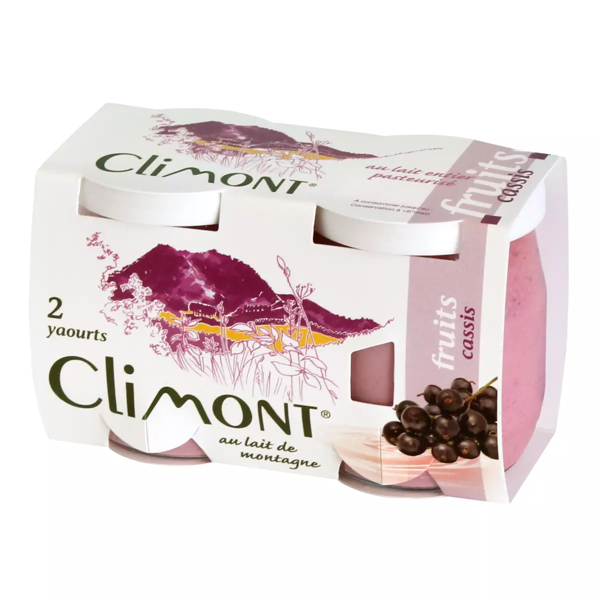 CLIMONT Yaourt au lait de montagne saveur cassis 2x125g