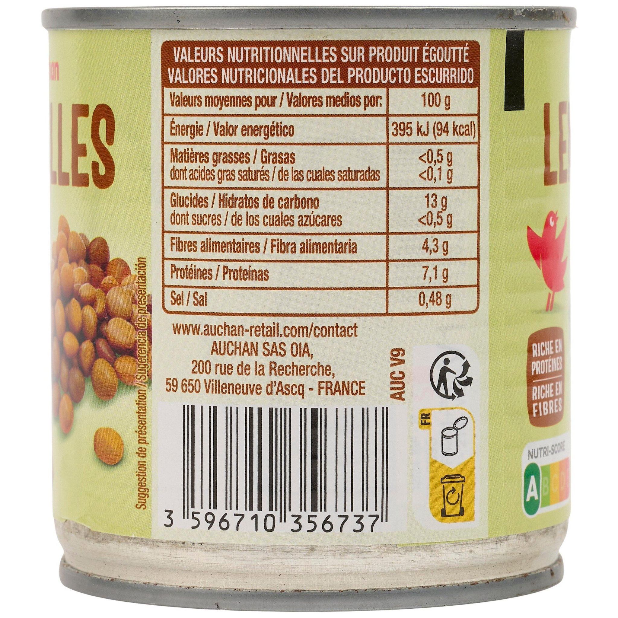 Voir la diapositive 2 : AUCHAN Lentilles 130g