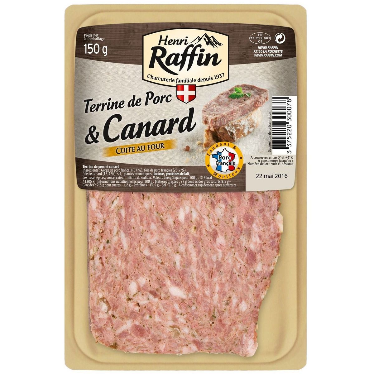 HENRI RAFFIN Terrine de canard et porc 150g