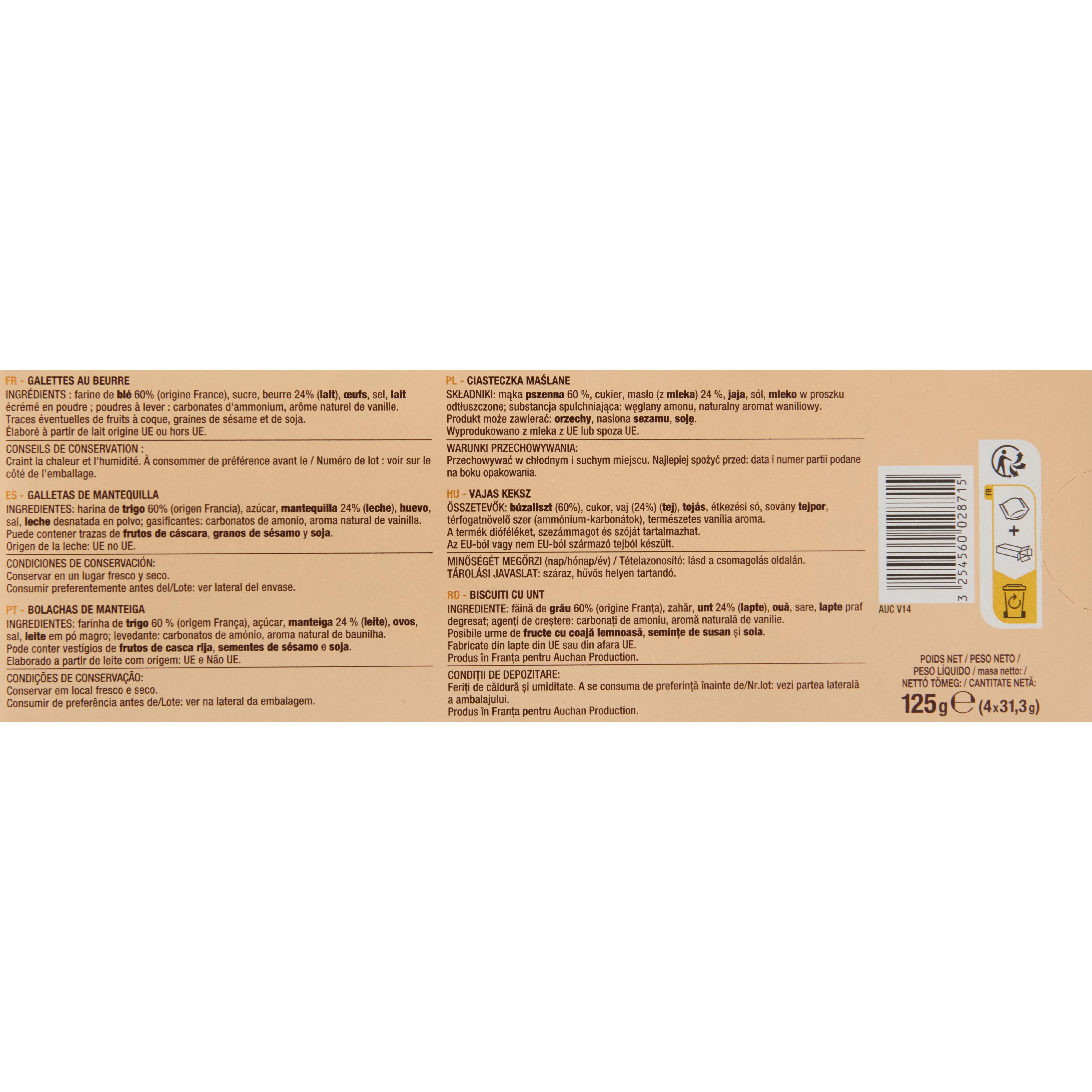 Voir la diapositive 4 : AUCHAN Galettes bretonnes pur beurre 16 biscuits 125g
