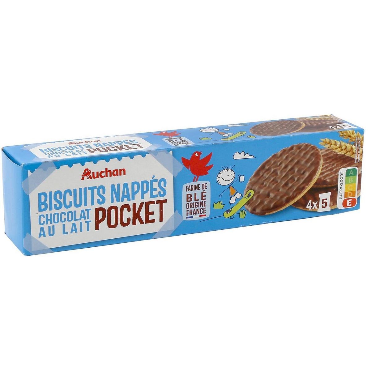 AUCHAN Biscuits nappés de chocolat au lait sachets fraîcheur 4x5 biscuits 200g