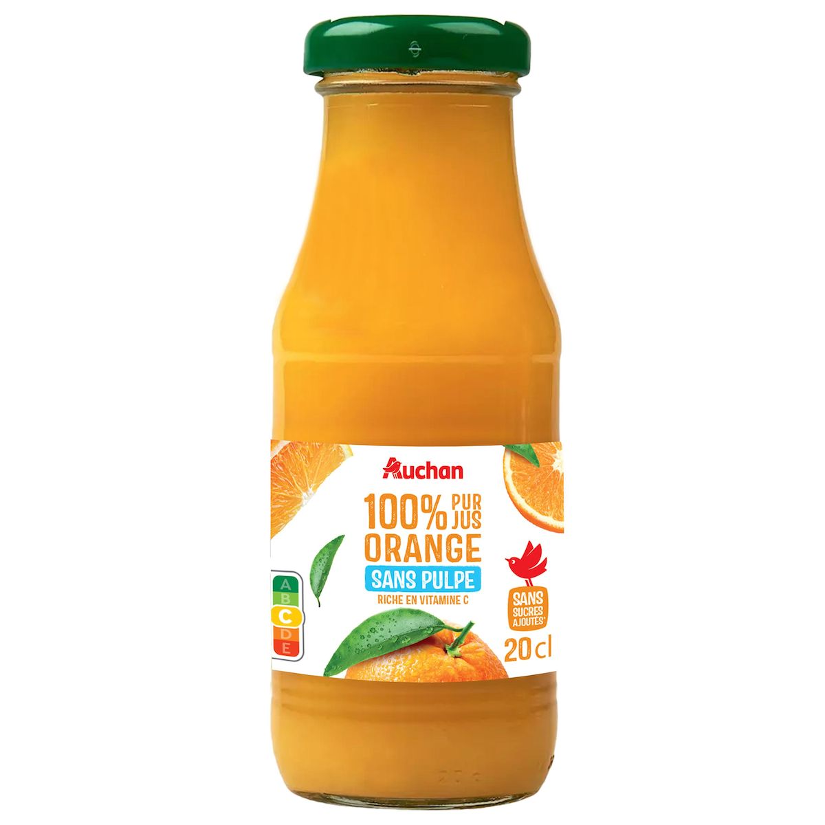 AUCHAN Pur jus d'orange sans sucres ajoutés bouteille 20cl