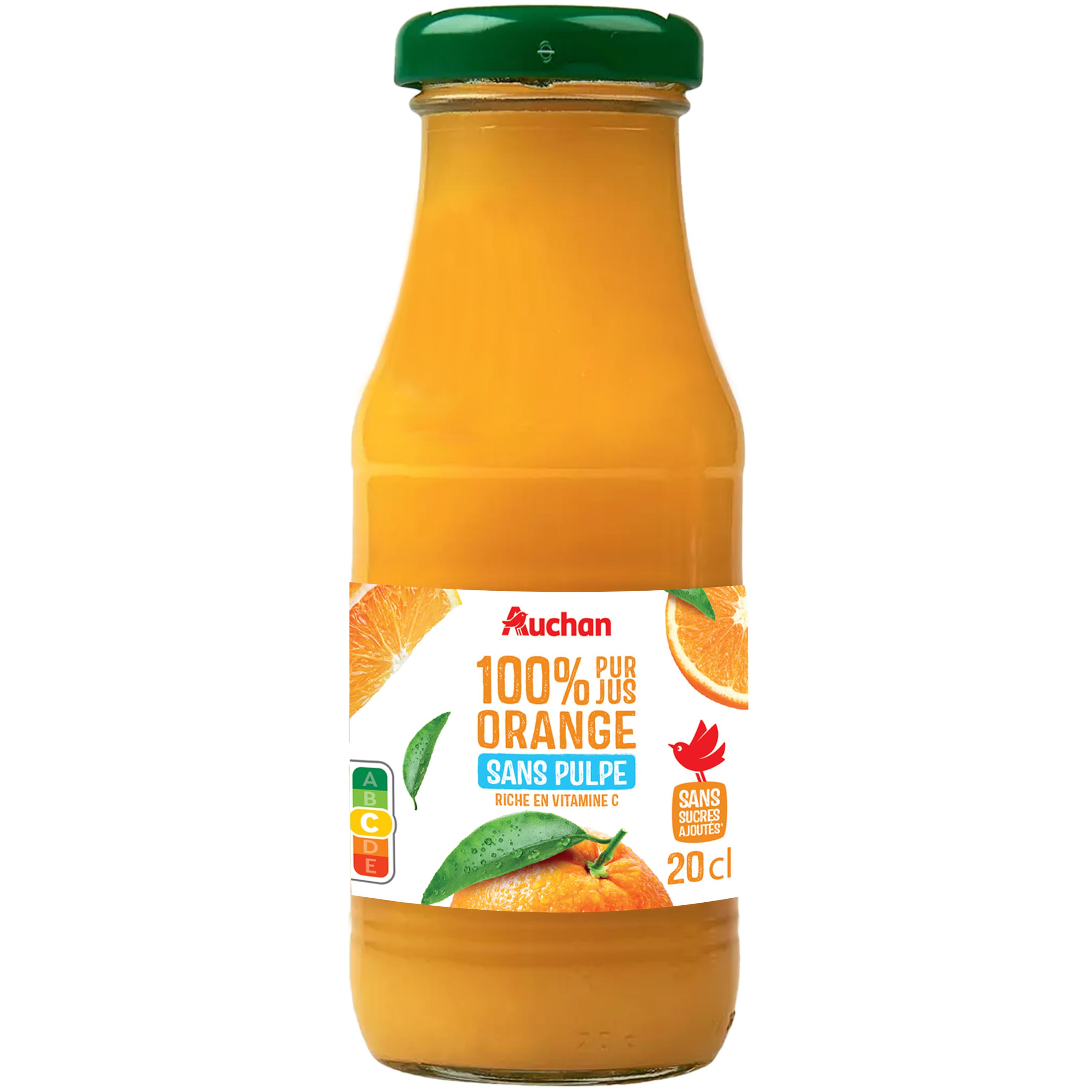 Voir la diapositive 4 : AUCHAN Pur jus d'orange sans sucres ajoutés bouteille 20cl