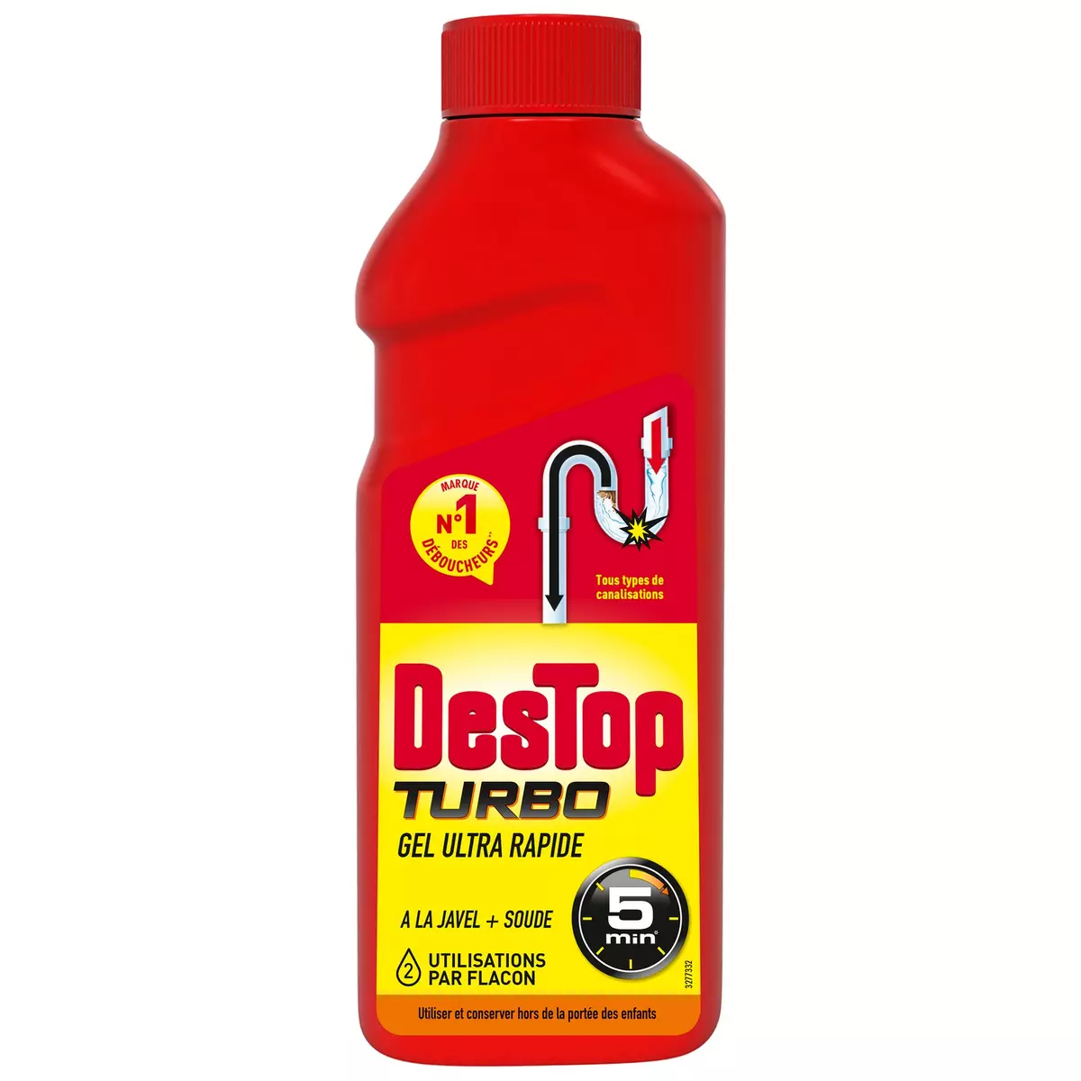 DESTOP Gel déboucheur à la javel et soude Turbo 5 min ultra rapide tous types de canalisations 1l