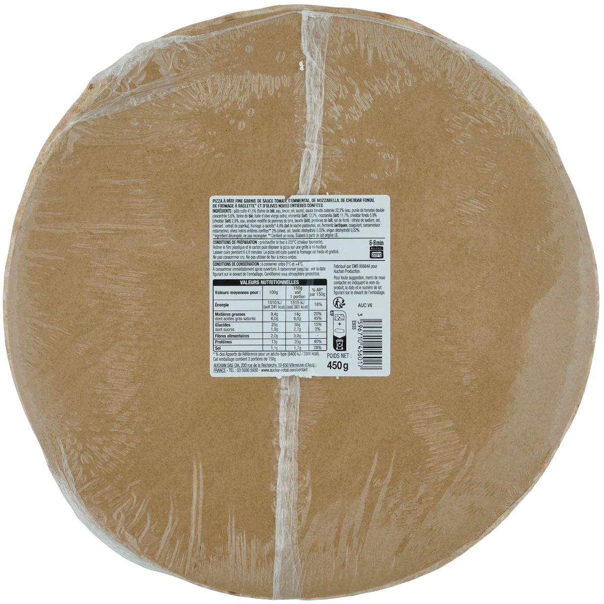 AUCHAN Pizza 4 fromages 450g