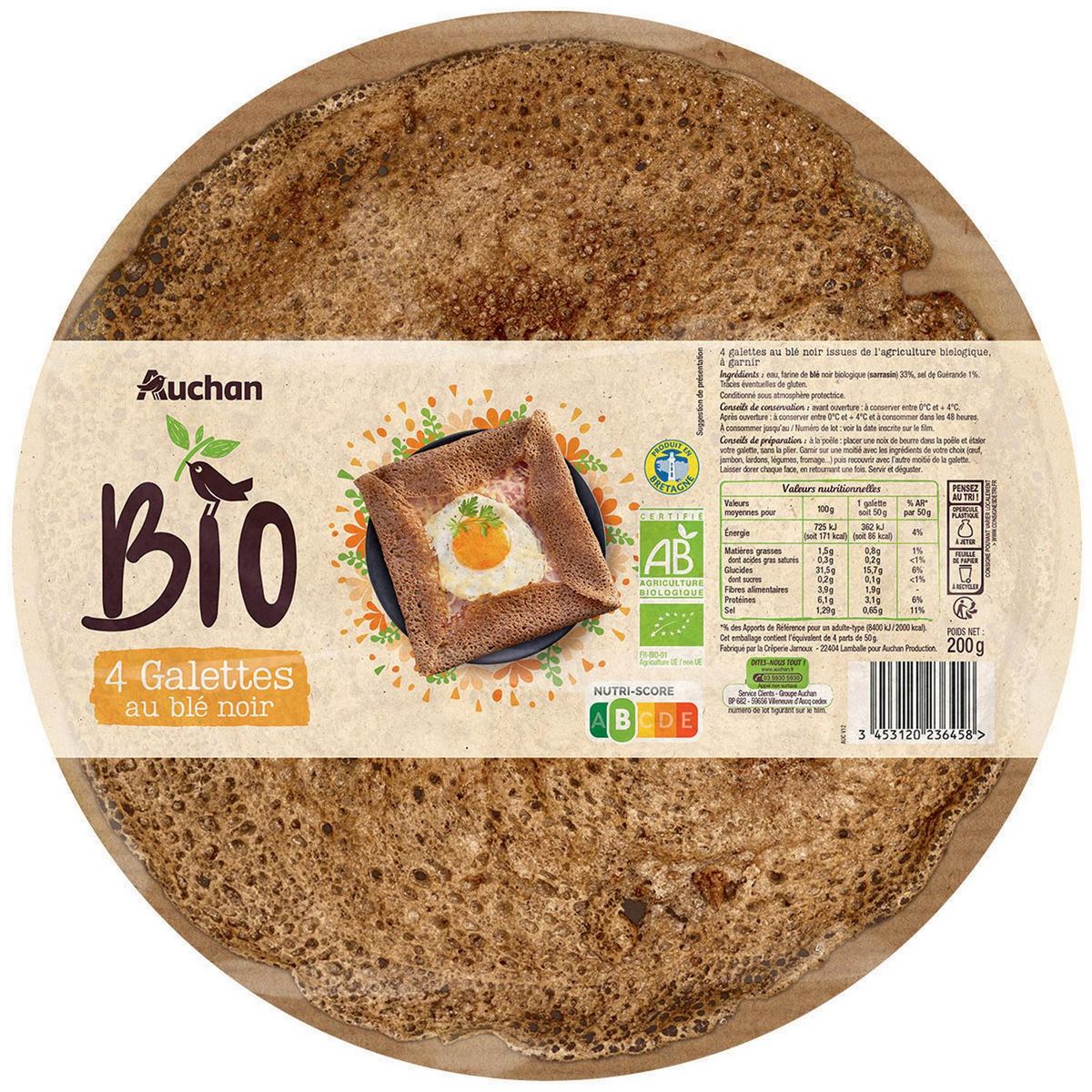 AUCHAN BIO Galettes au blé noir 4 pièces 200g