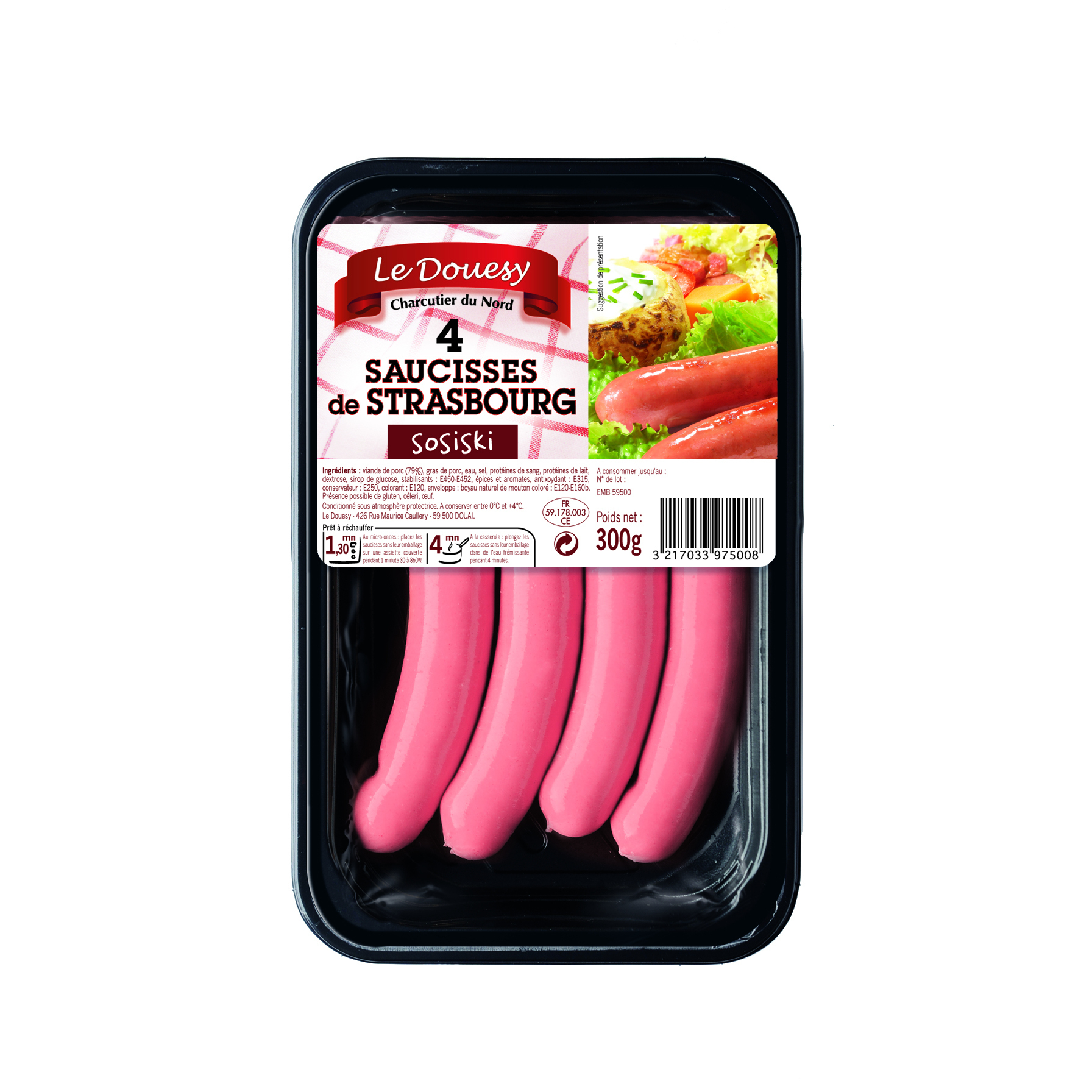 LE DOUESY Saucisses de Strasbourg Sosiski 4 pièces 300g